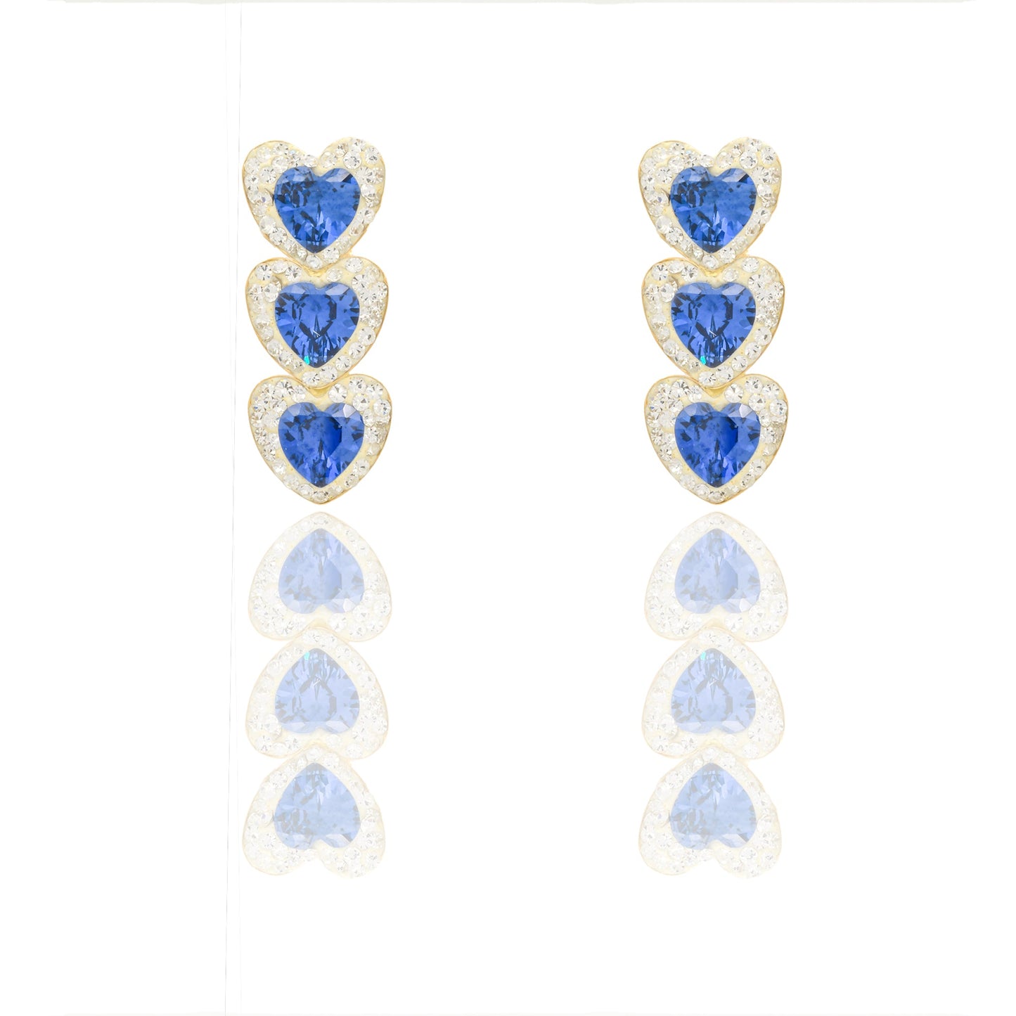 Orecchini Oro Bianco Stampato Zirconi blu, Zirconi Bianchi cm. 2