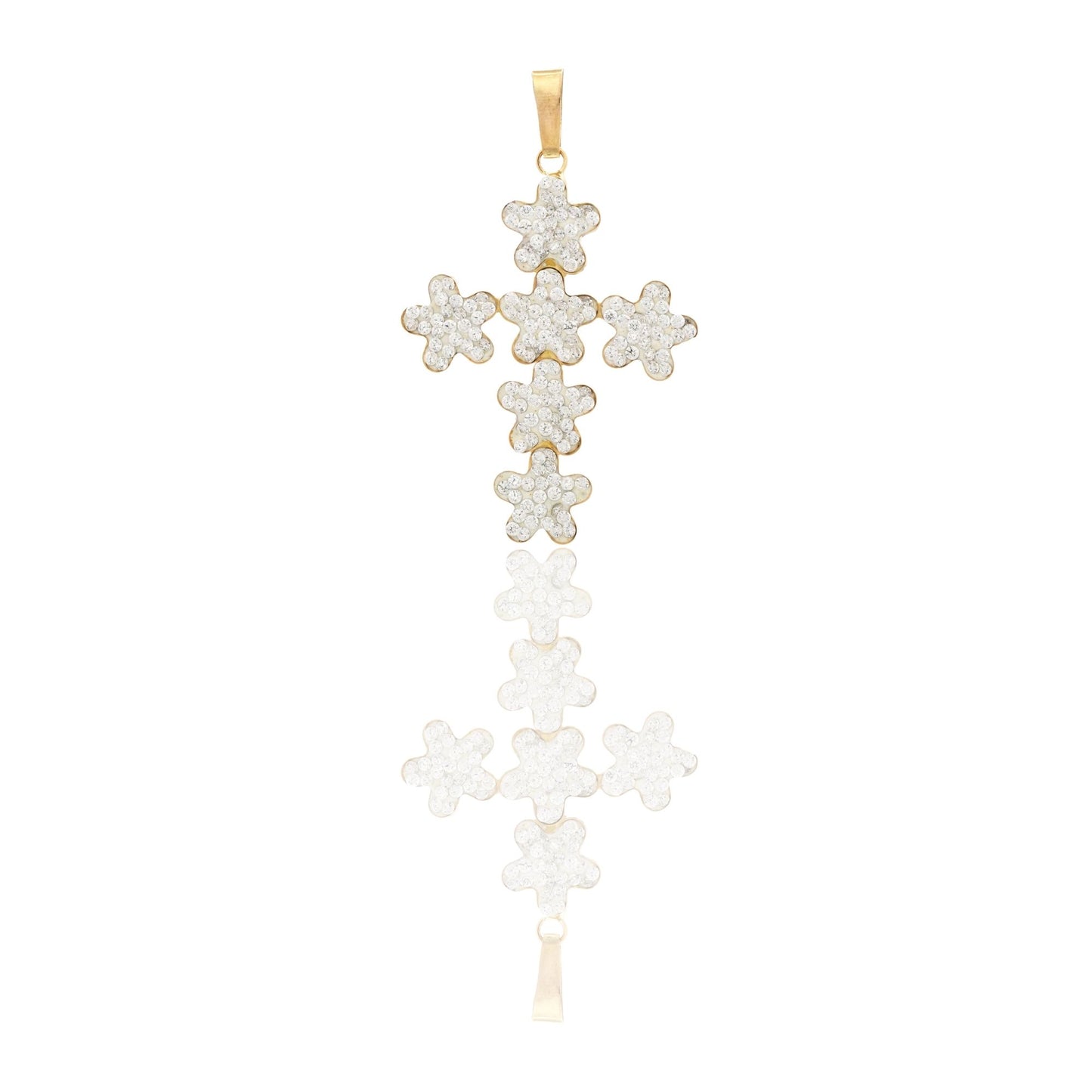 Ciondolo Oro Giallo Oro 18 carati Croce Fiori Zirconati Zirconi Bianchi