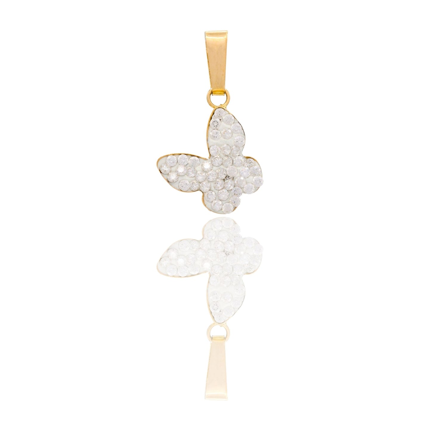 Ciondolo Oro Giallo Oro 18 carati Farfalla pavè Zirconi Bianchi cm. 1,6