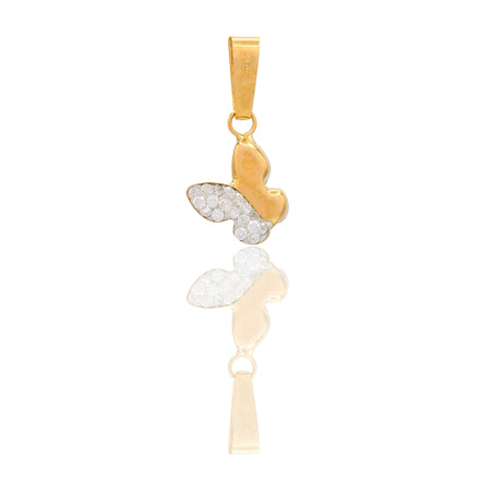 CIONDOLO DONNA FARFALLA META' LUCIDA META' ZIRCONATA