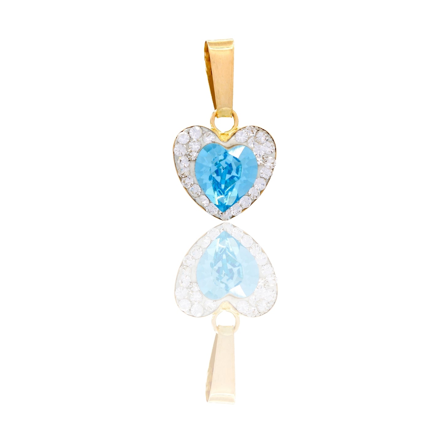 Ciondolo Oro Giallo Oro 18 carati Cuore Centro E Contorno Pavè Zirconi bianchi, Zircone Azzurro cm.1