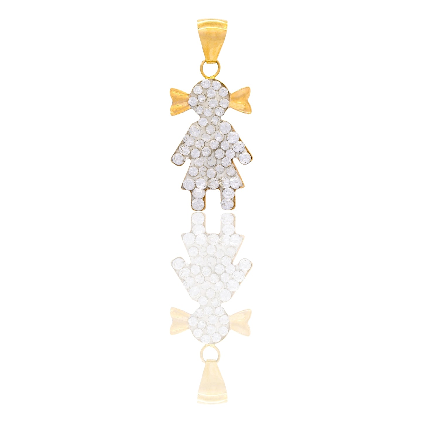 Ciondolo Oro Giallo Oro 18 carati Figura Bimba Pavè Zirconi bianchi cm.2.5