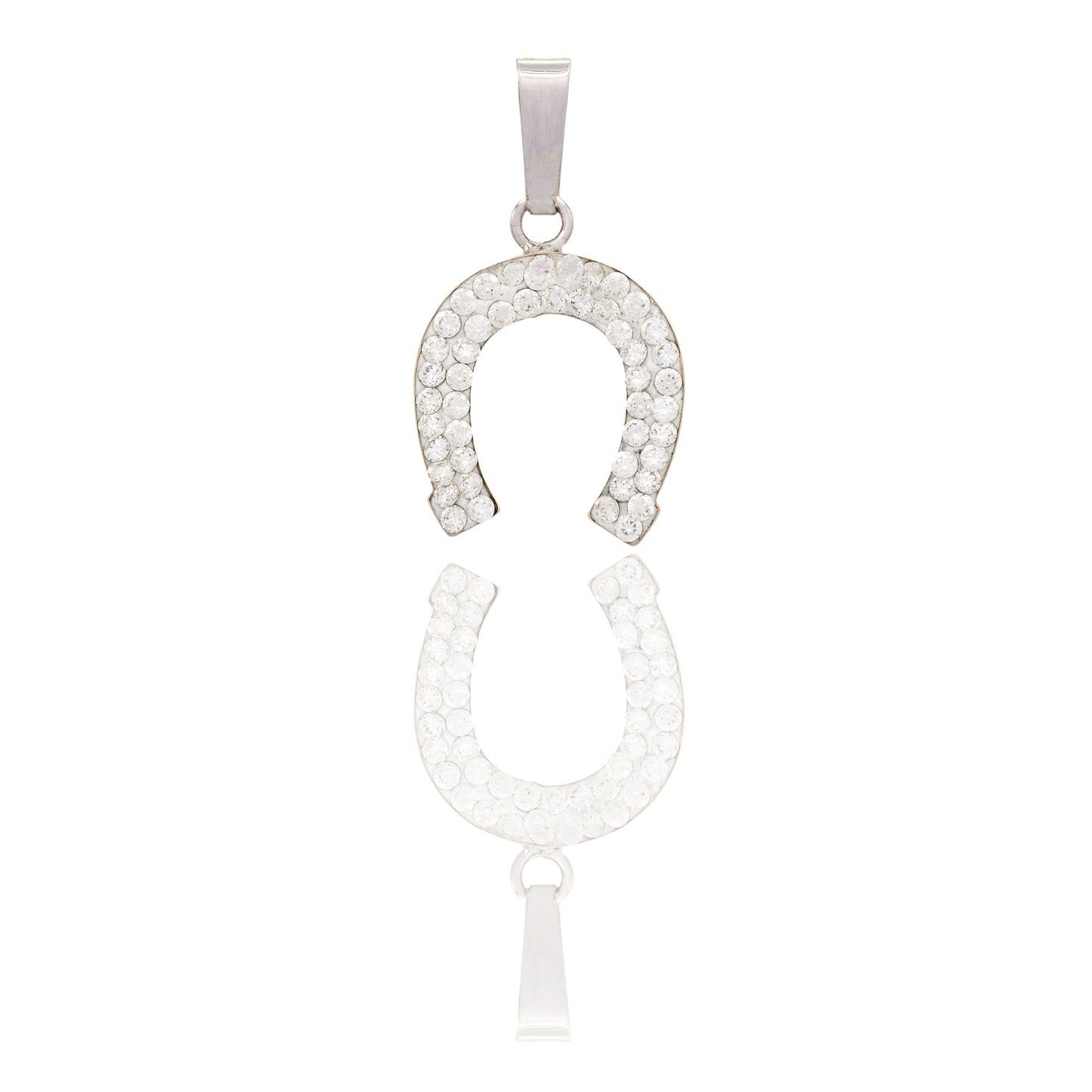 Ciondolo Oro Bianco Oro 18 carati Ferro Di Cavallo Zirconato Zirconi Bianchi cm.1,8