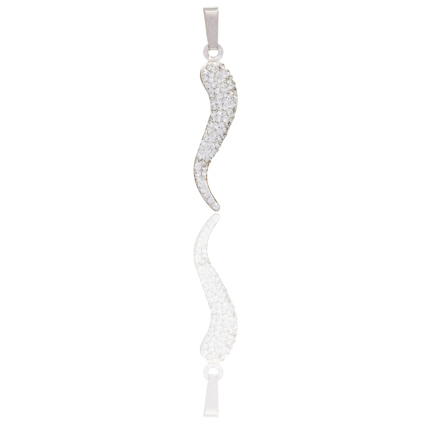 Ciondolo Oro Bianco Oro 18 carati Corno Zirconato Zirconi Bianchi cm.3
