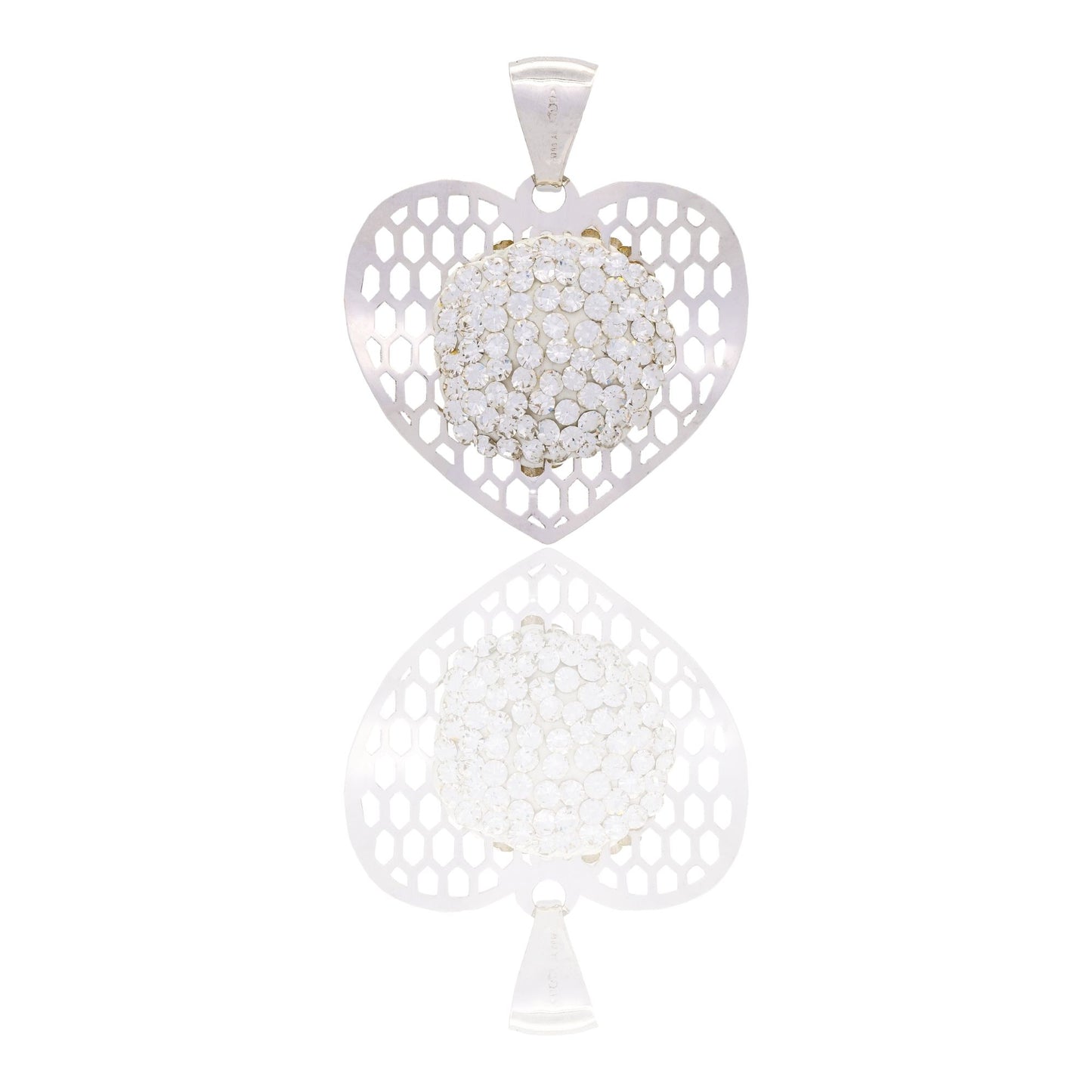 Ciondolo Oro Bianco Oro 18 carati Cuore Traforato Zirconi Bianchi cm.2,5