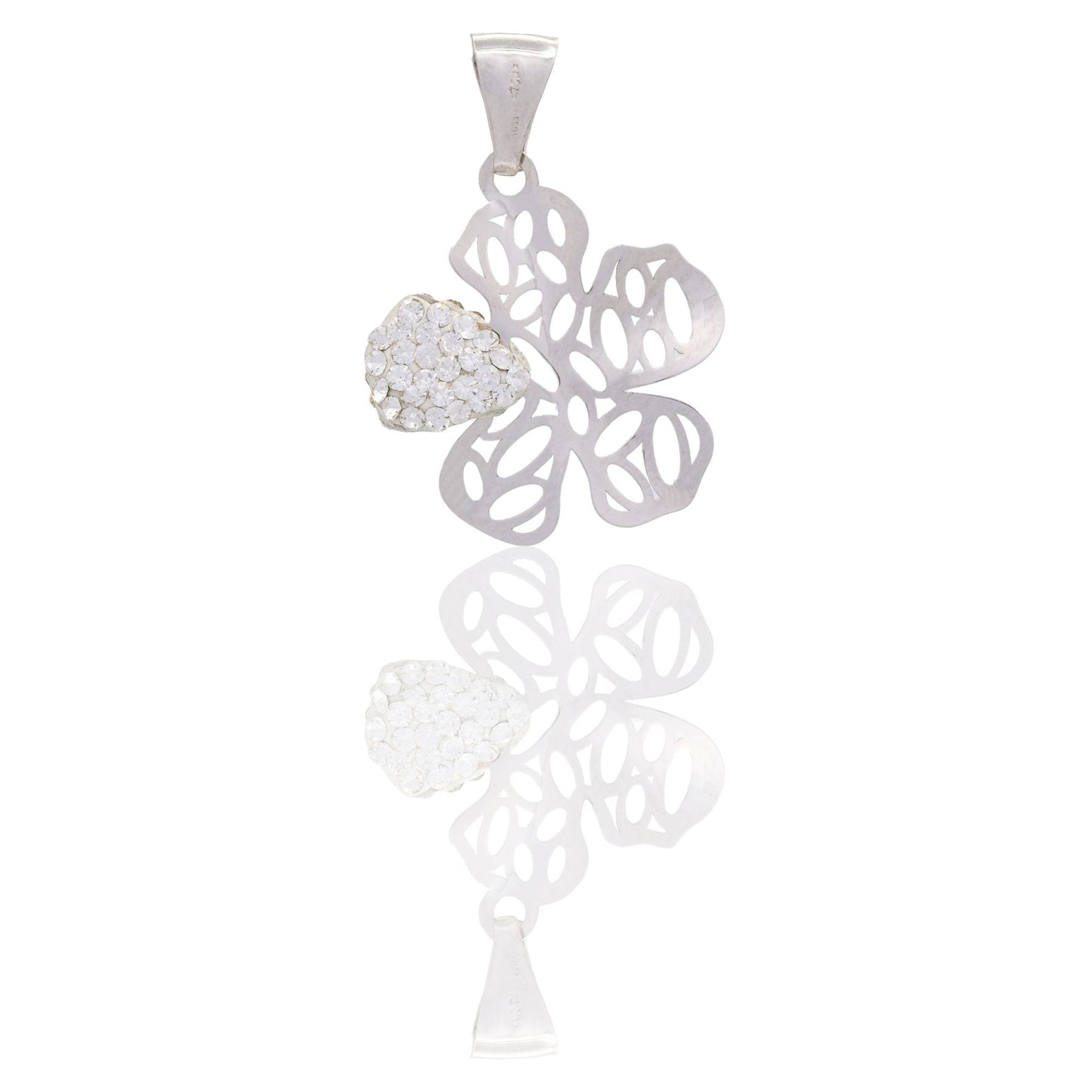 Ciondolo Oro Bianco Oro 18 carati Fiore Stilizzato Traforato Zirconi Bianchi