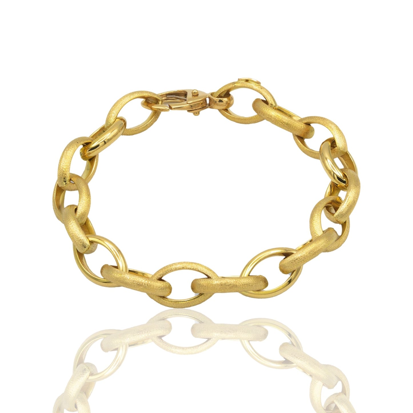 Bracciale Oro Giallo Oro 18 carati Catena Forzatina Ovali Bombati Alternati Solo Oro cm. 19