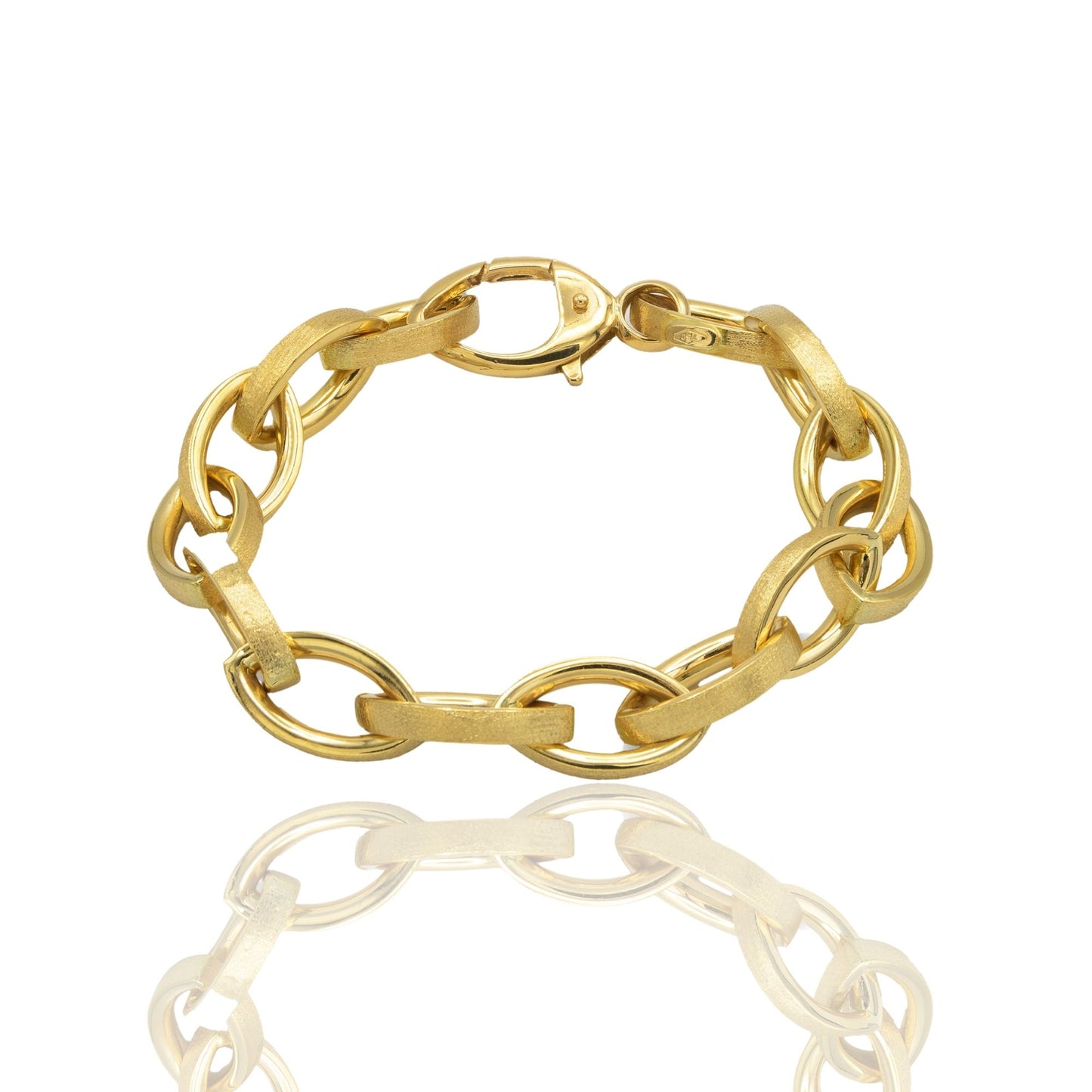 Bracciale Oro Giallo Oro 18 carati Ovali Da Cm 1.5 Piatti A Punta Satinata Solo Oro cm. 20