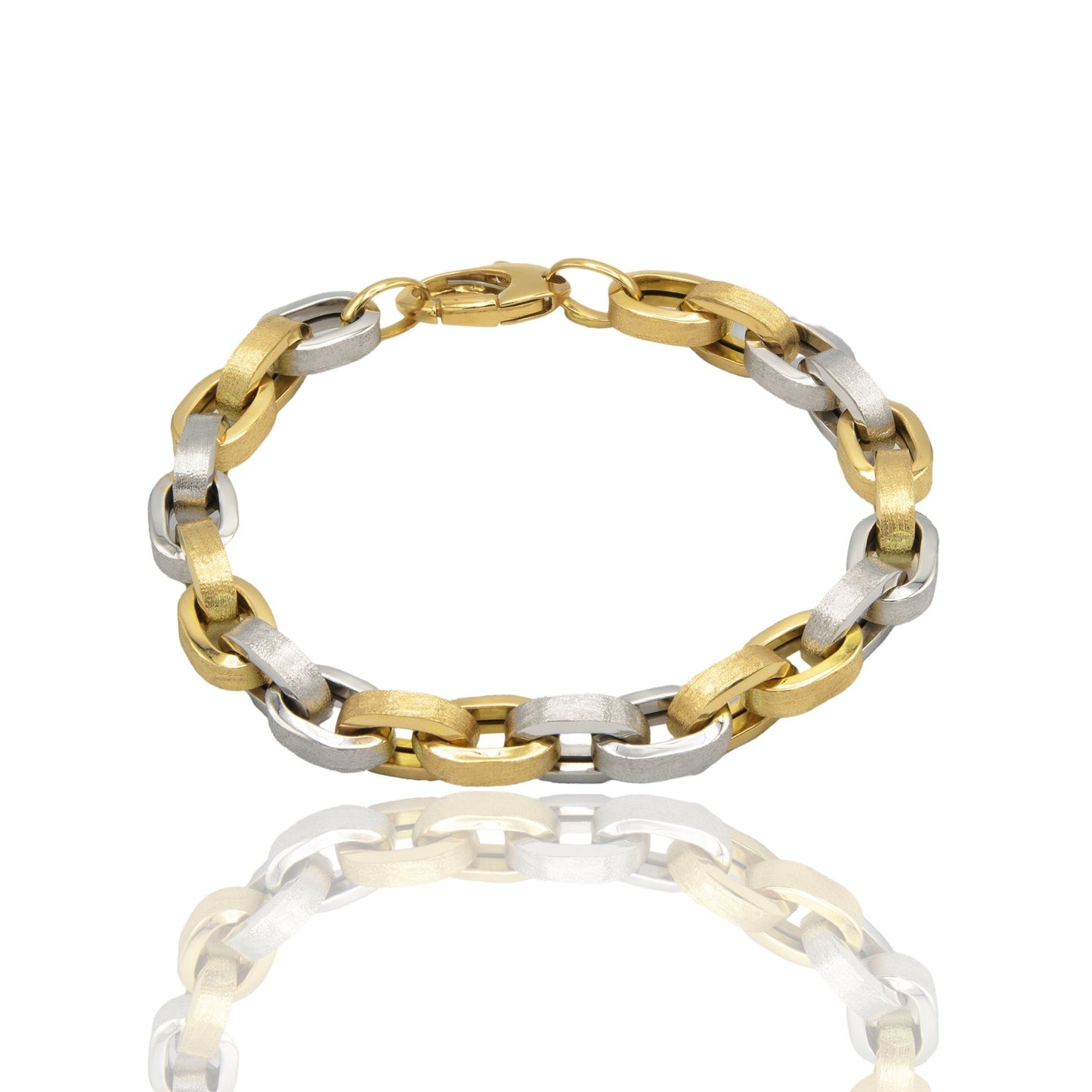 Bracciale Oro Giallo, Oro Bianco Oro 18 carati Rolo' Tondo Da Cm 0.5 Satinato Con Bordo Lucido Solo Oro cm. 20