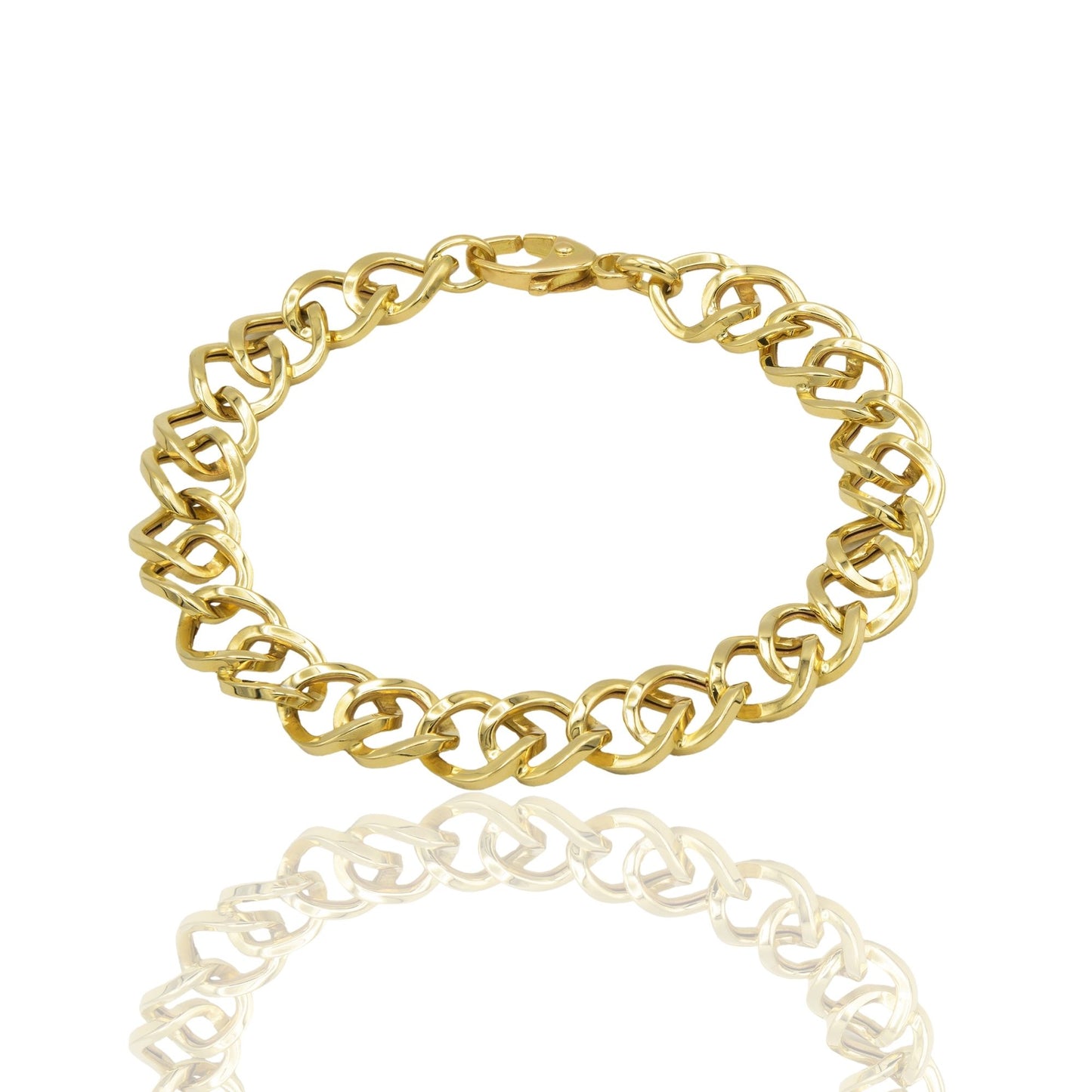 Bracciale Oro Giallo Oro 18 carati Maglia Rombi Lucidi Intrecciati Solo Oro cm. 20,5