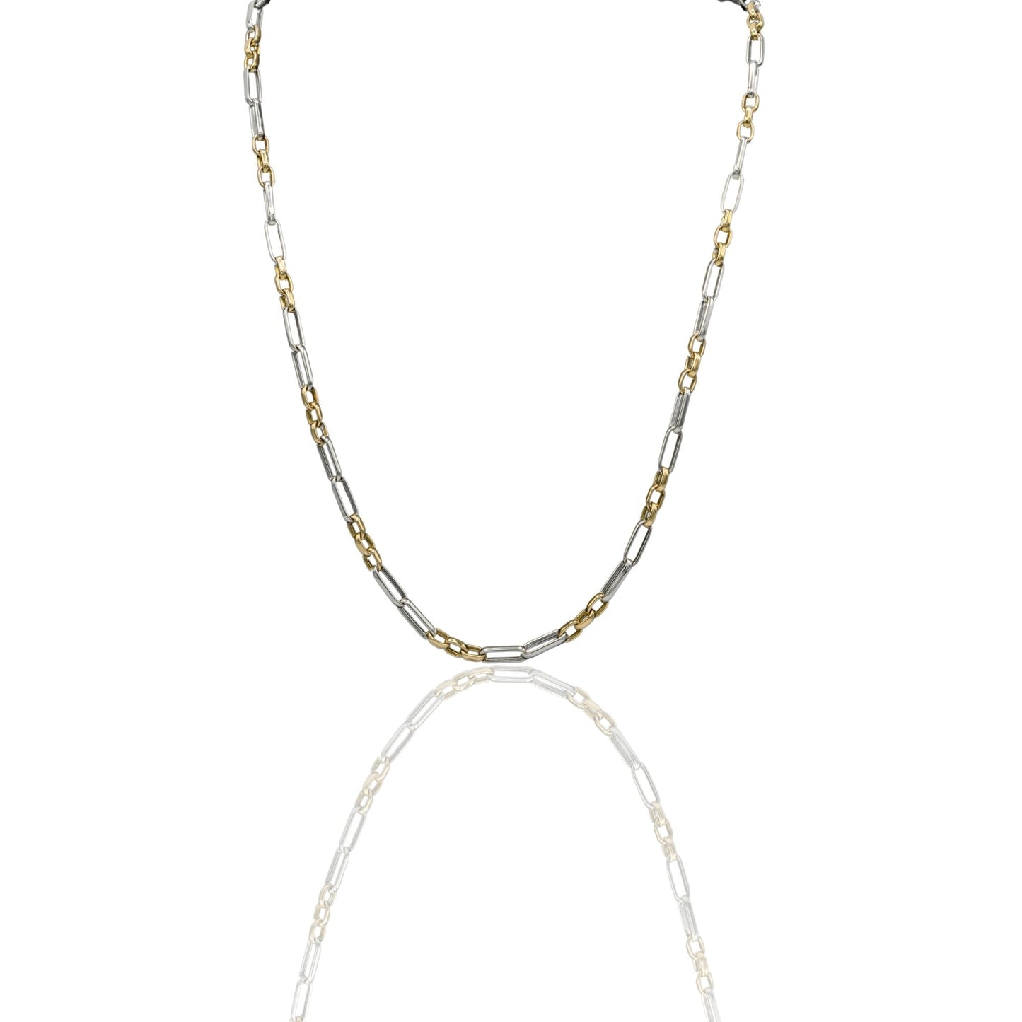 Collana Oro Giallo, Oro Bianco Oro 18 carati Rolo' 3 Maglie Piccole 2 Maglie Allungate Solo Oro cm.70