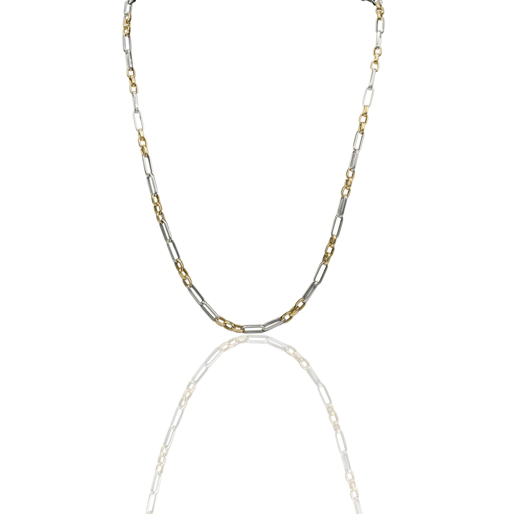 Collana Oro Giallo, Oro Bianco Oro 18 carati Rolo' 3 Maglie Piccole 2 Maglie Allungate Solo Oro cm.70