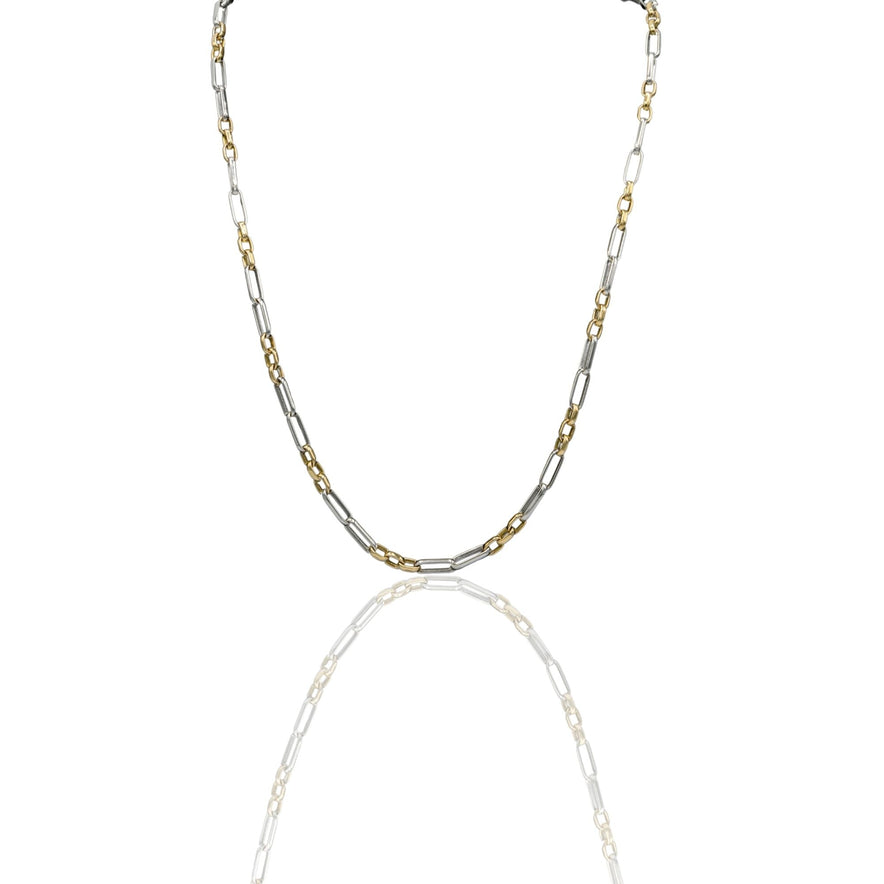 Collana Oro Giallo, Oro Bianco Oro 18 carati Rolo' 3 Maglie Piccole 2 Maglie Allungate Solo Oro cm.70