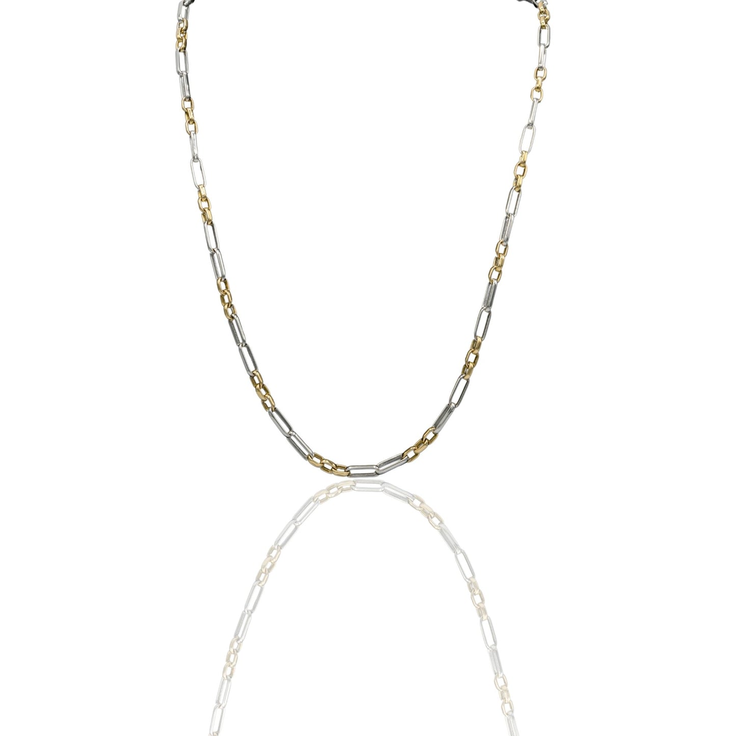 Collana Oro Giallo, Oro Bianco Oro 18 carati Rolo' 3 Maglie Piccole 2 Maglie Allungate Solo Oro cm.70