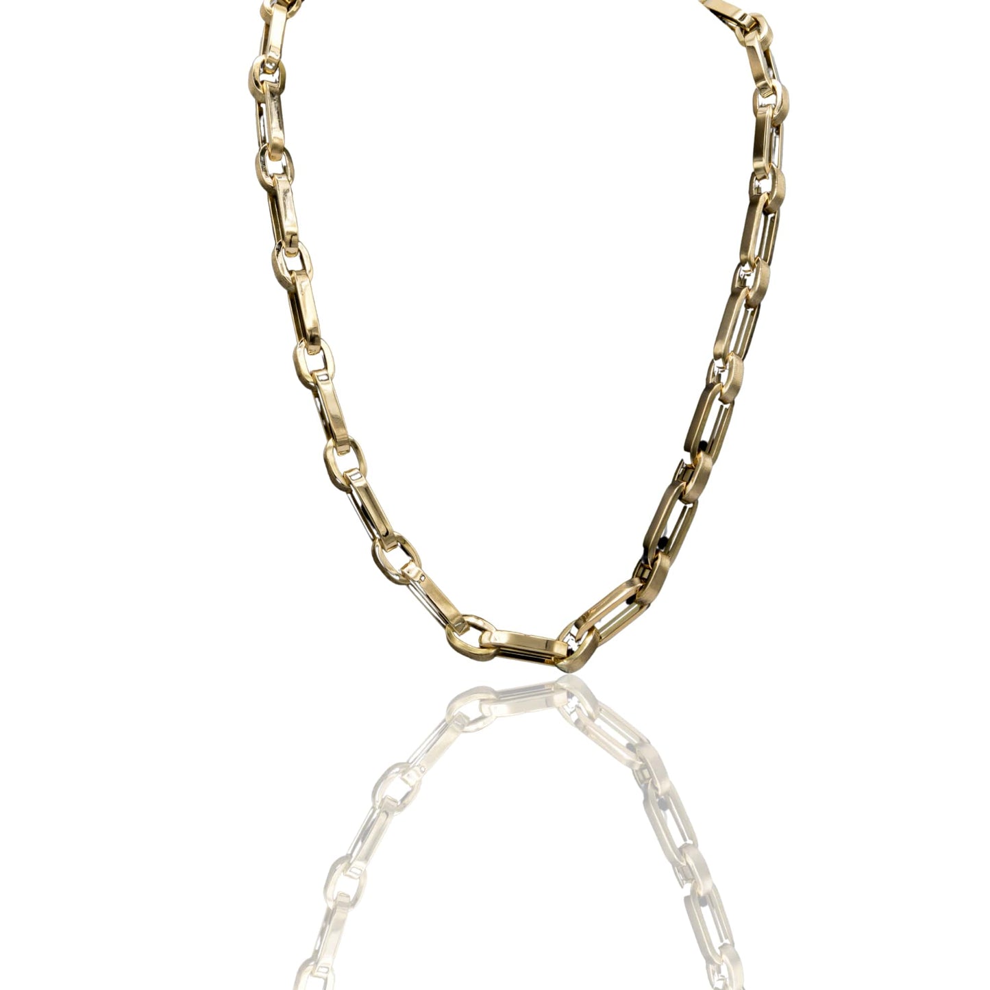 Collana Oro Giallo Oro 18 carati Catena Alternata Ovale Lucido Tondo Satinato Solo Oro cm.50