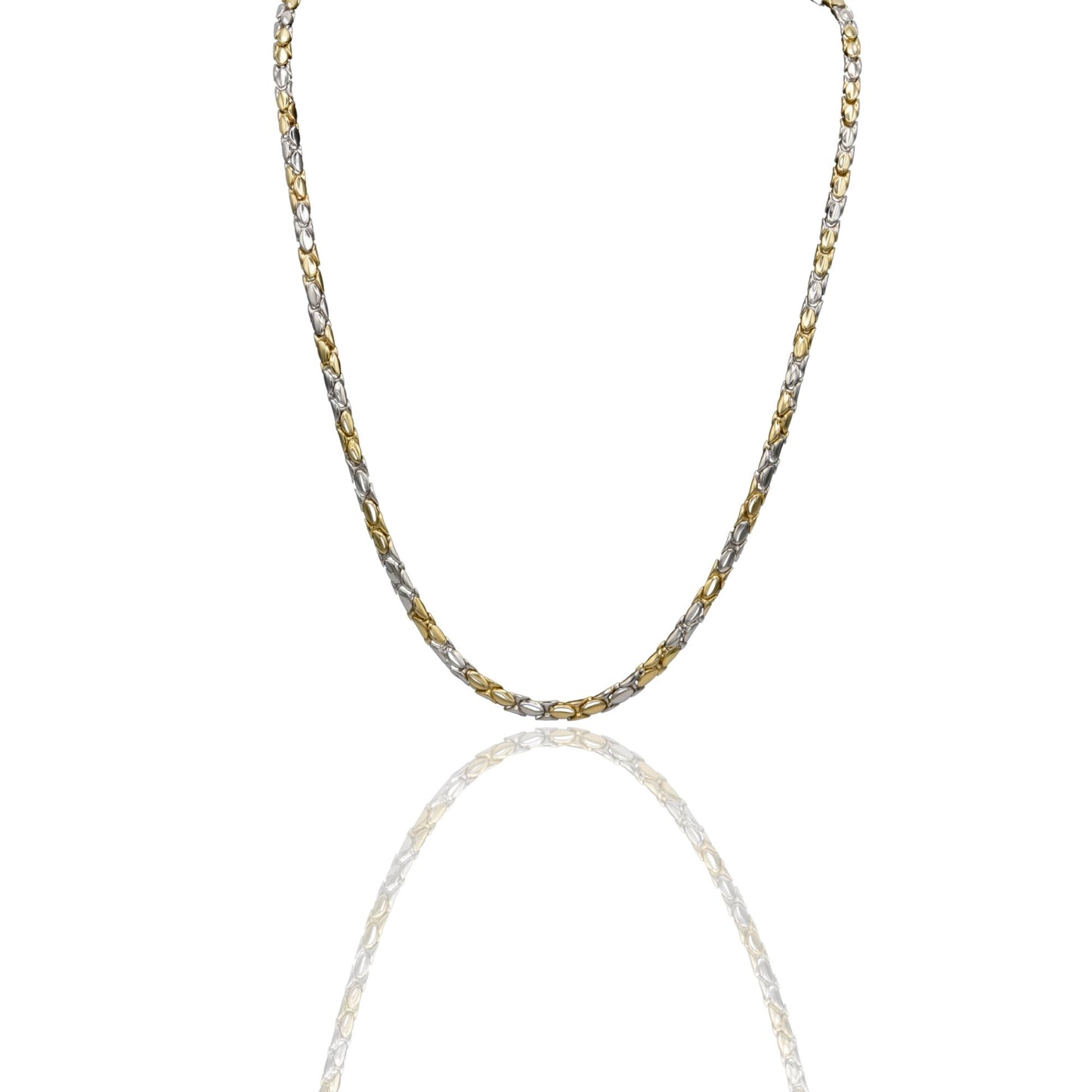 Collana Oro Giallo, Oro Bianco Oro 18 carati Catena Tubolare Maglie Ovali Solo Oro cm.60