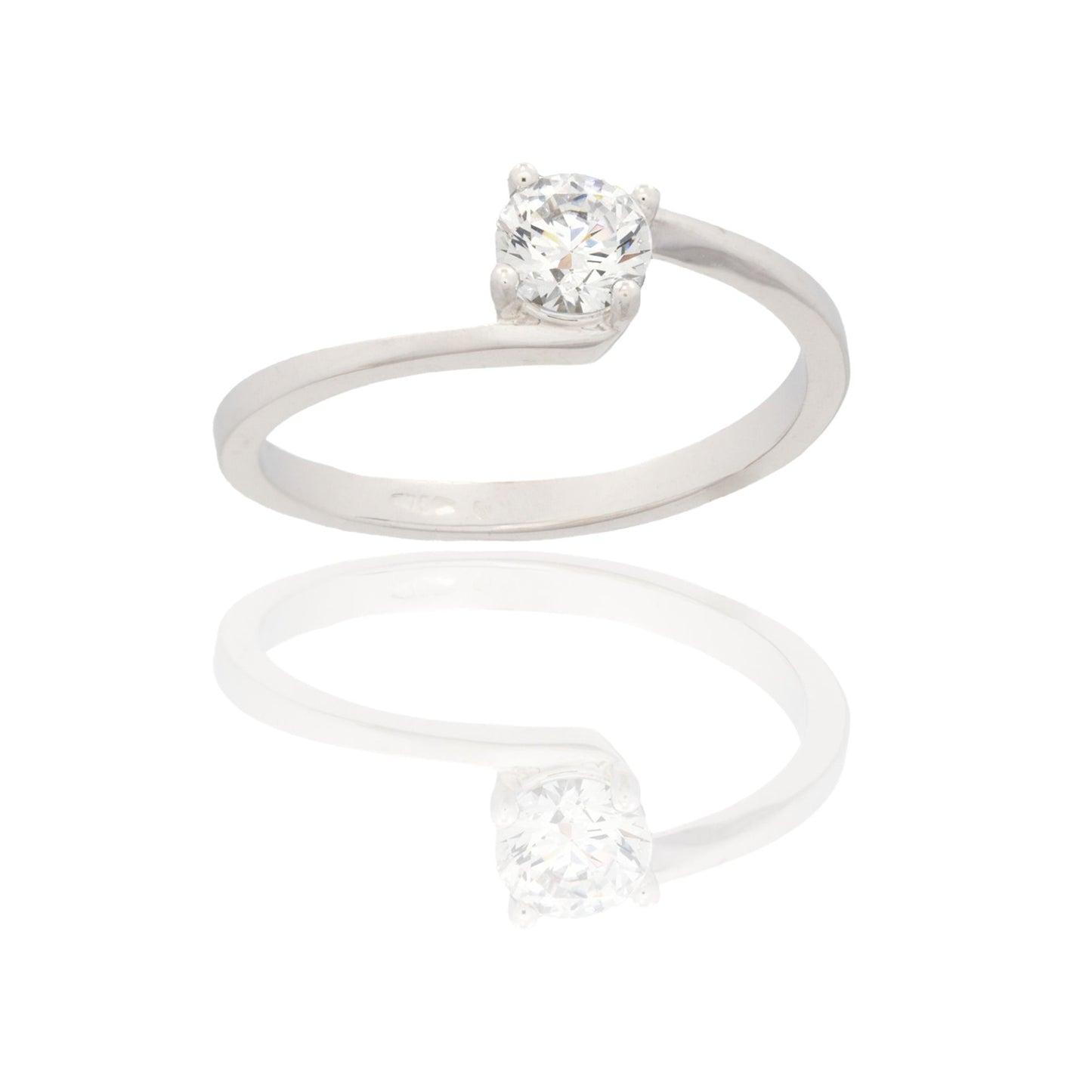 Anello Oro Bianco Oro 18 carati 4 Griffe Gambo Intrecciato Zircone Bianco
