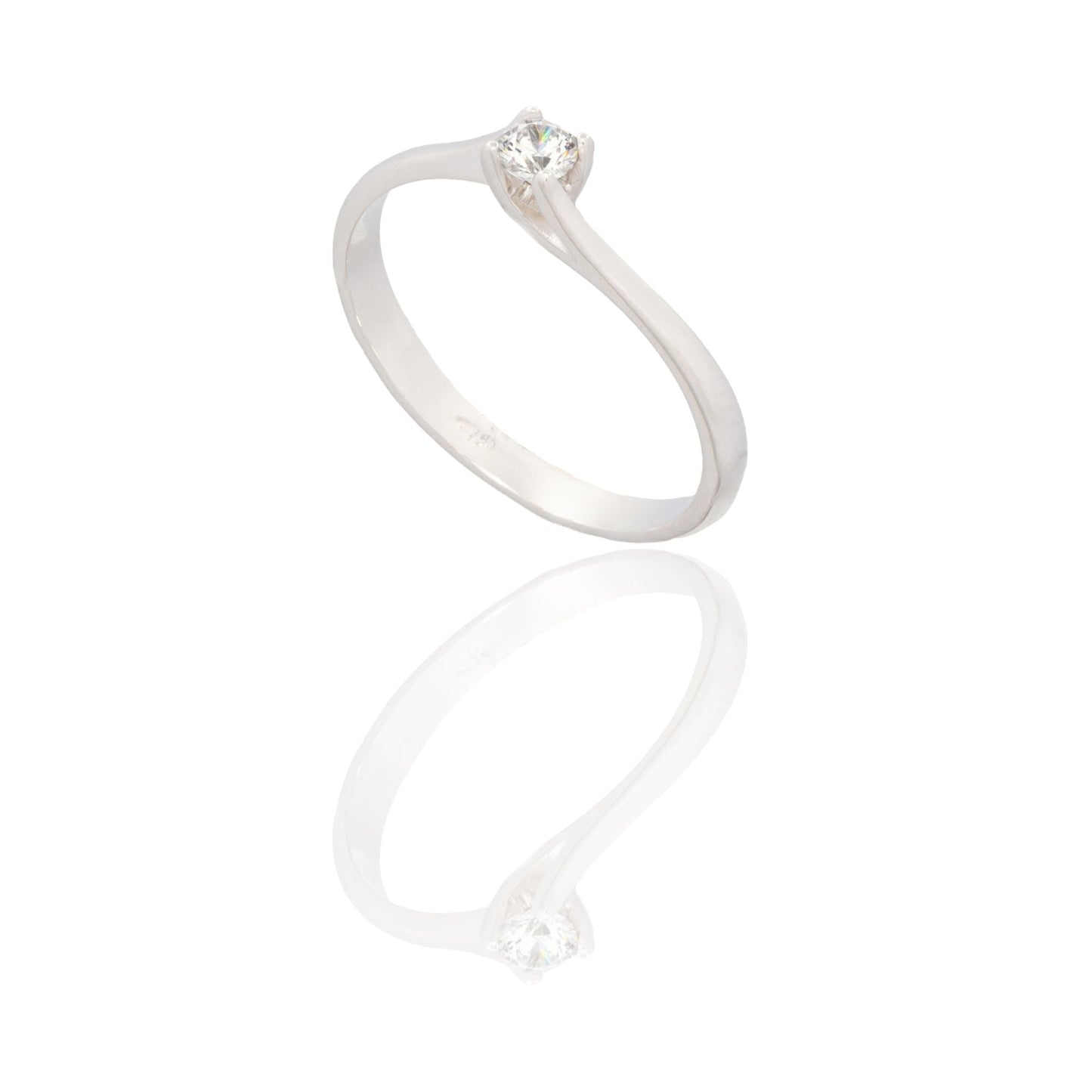 Anello Oro Bianco Oro 18 carati Modello Valentino Basso Zircone Bianco spessore gambo 1 mm , spessore pietra 4