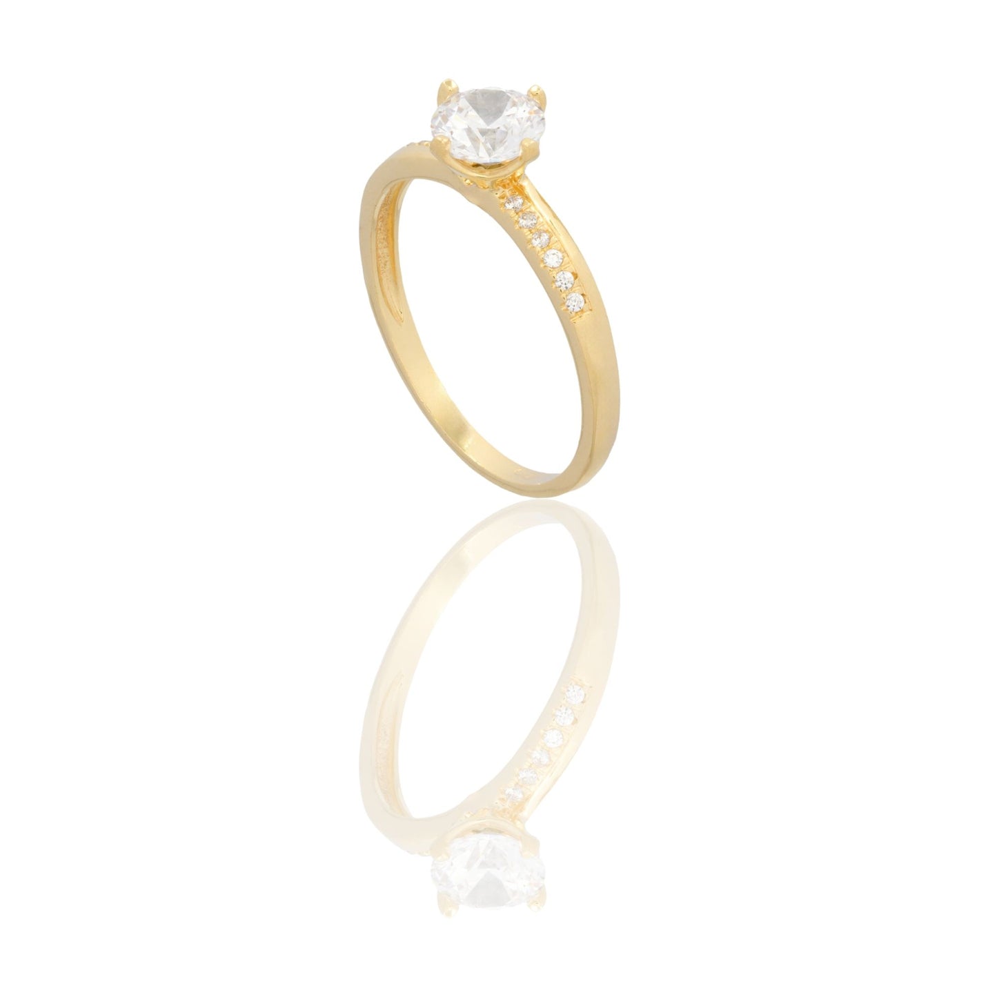 Anello Oro Giallo Oro 18 carati Pietra Centrale Pave' Su Gambo Zirconi Bianchi