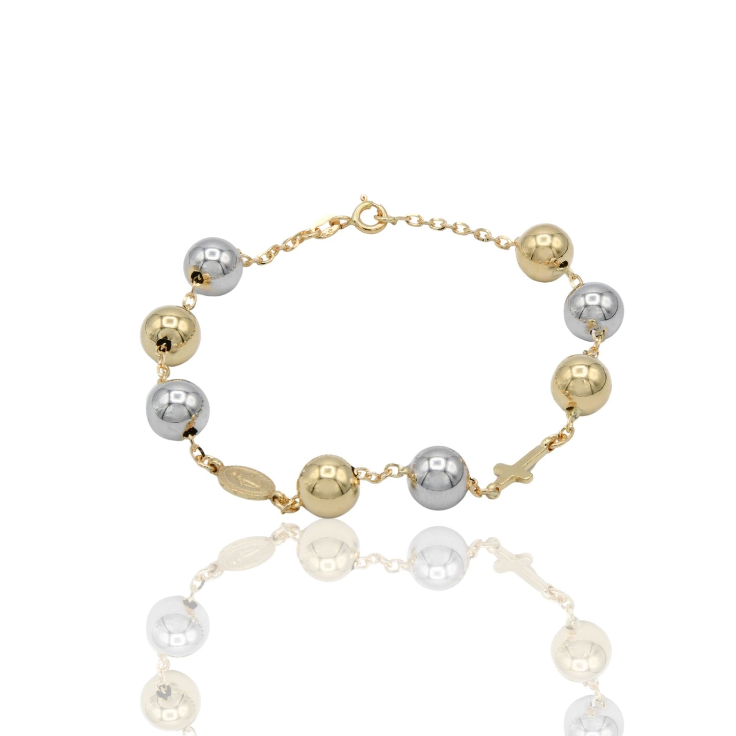 Bracciale Oro Giallo, Oro Bianco Oro 18 carati Rosario Modello lineare Solo Oro Sfera mm. 8