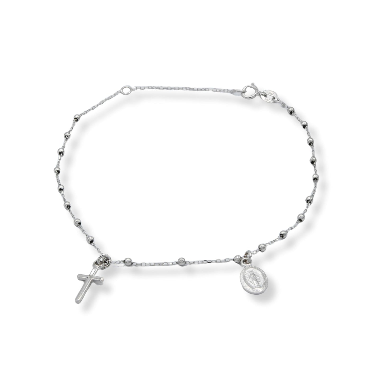 Bracciale Oro Bianco Oro 18 carati Rosario Modello Pendente Solo Oro Sfera mm. 2