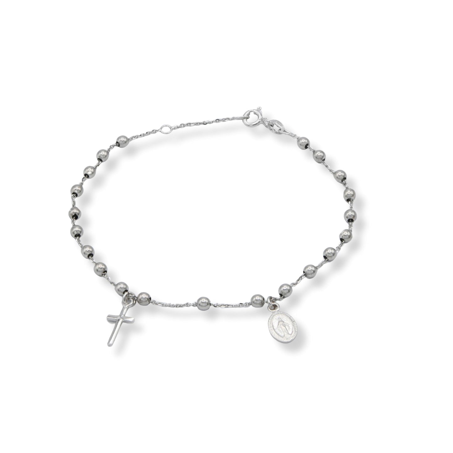Bracciale Oro Bianco Oro 18 carati Rosario Modello Pendente Solo Oro Sfera mm. 3