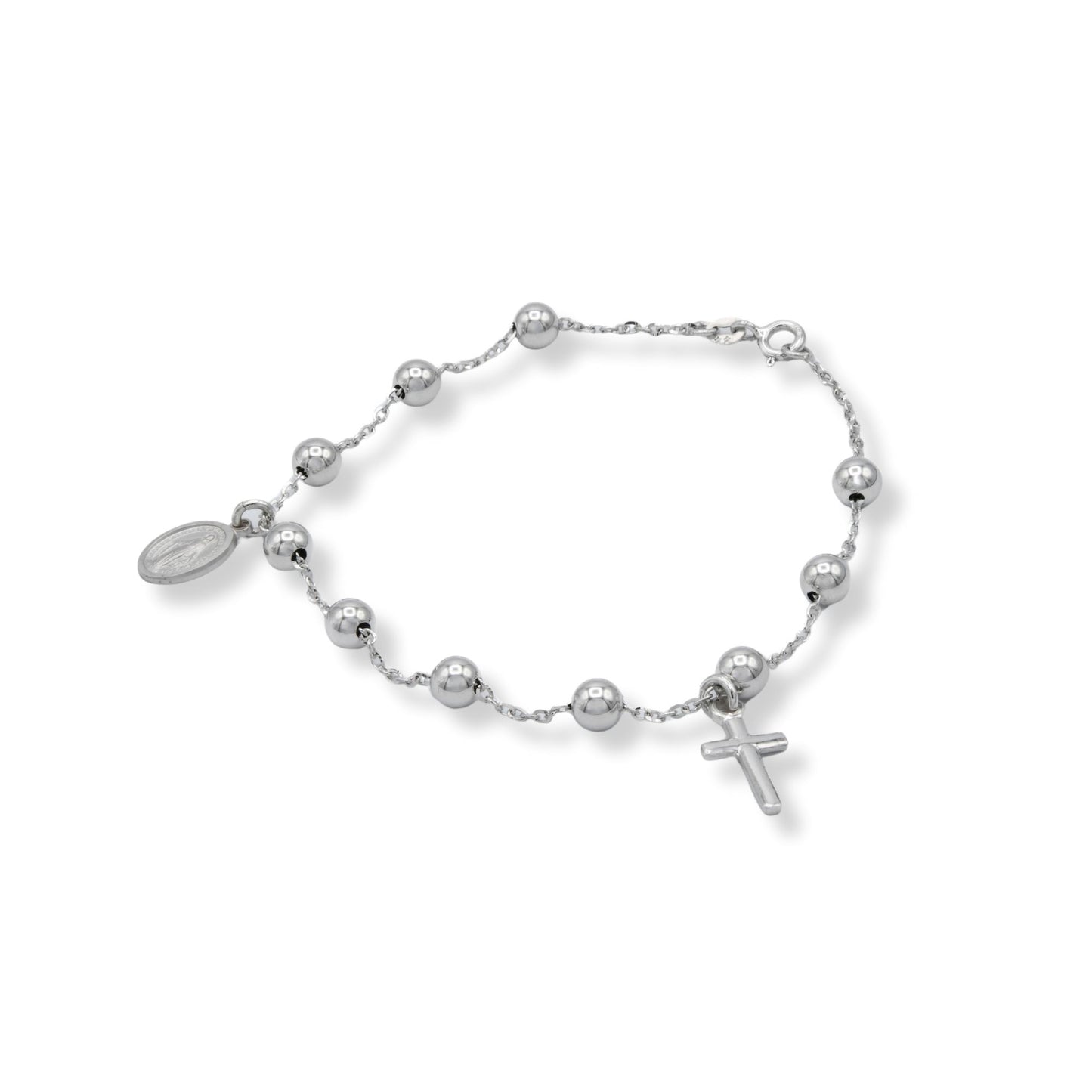 Bracciale Oro Bianco Oro 18 carati Rosario Modello Pendente Solo Oro Sfera mm. 5