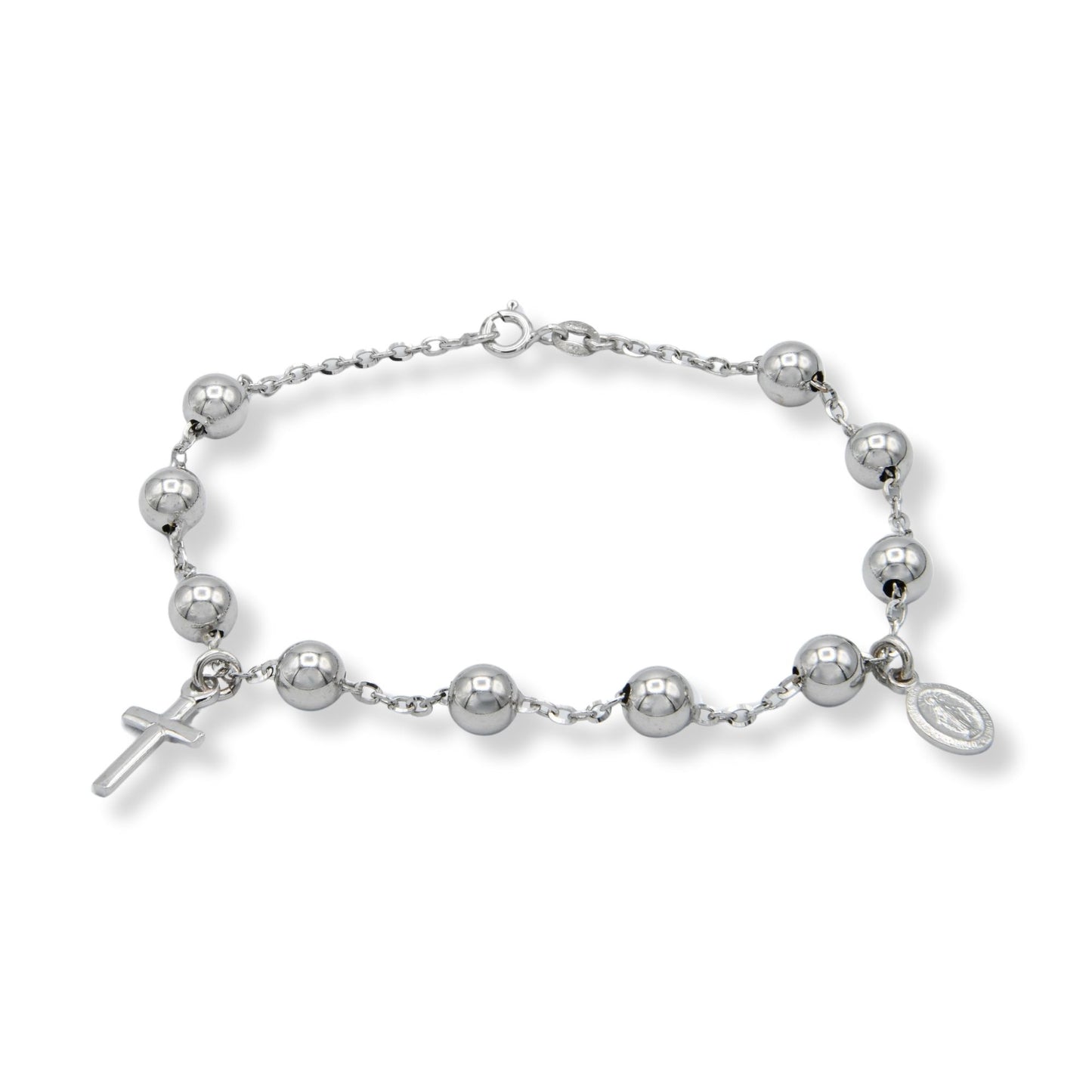 Bracciale Oro Bianco Oro 18 carati Rosario Modello Pendente Solo Oro Sfera mm. 6