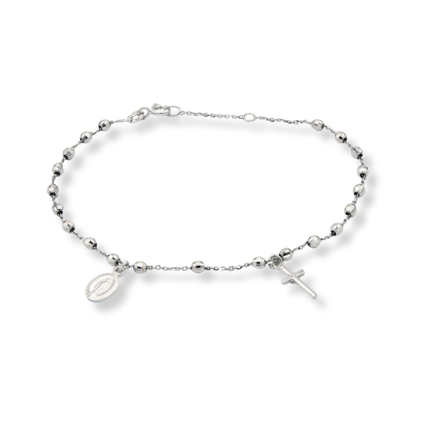 Bracciale Oro Bianco Oro 18 carati Rosario Modello Pendente Solo Oro Sfera mm. 3
