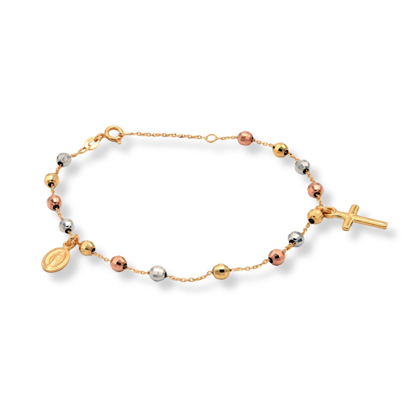 Bracciale Oro Bianco, Oro Giallo, Oro Rosa Oro 18 carati Rosario Modello Pendente Zirconi Bianchi Sfera mm. 4