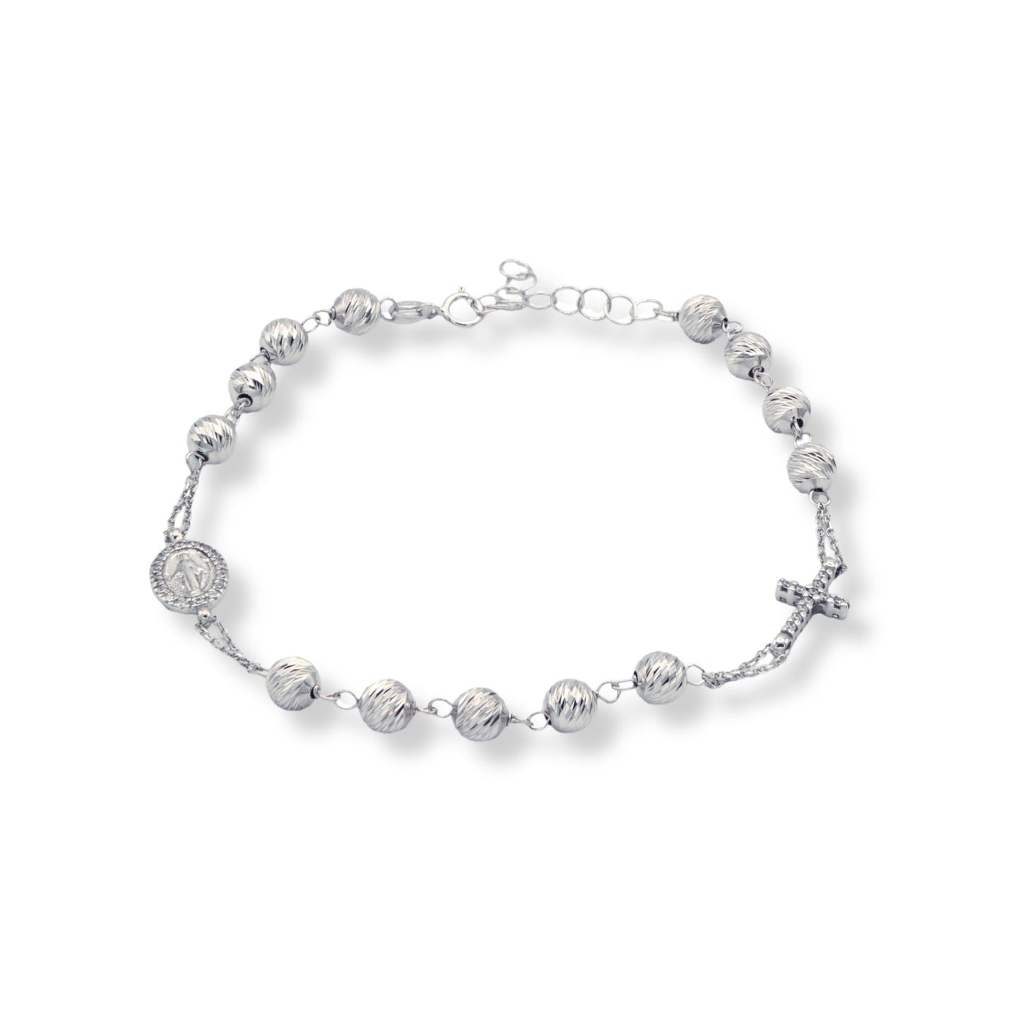 Bracciale Oro Bianco Oro 18 carati Rosario Con Sfere Slash modello lineare Zirconi Bianchi Sfera mm. 5