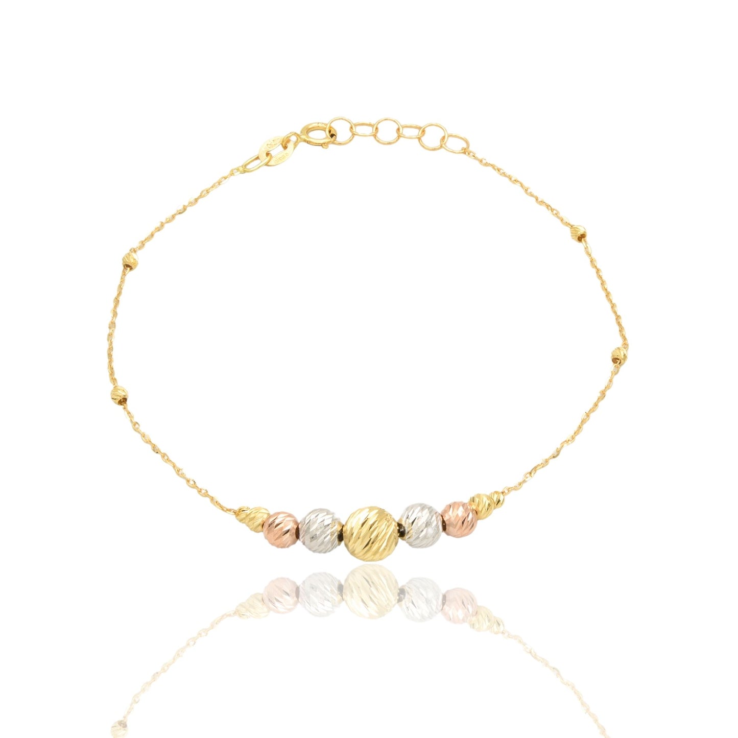 Bracciale Oro Giallo, Oro Bianco, Oro Rosa Oro 18 carati Sfere Slash Diamantate A Scalare Solo Oro cm. 17,5+1,5