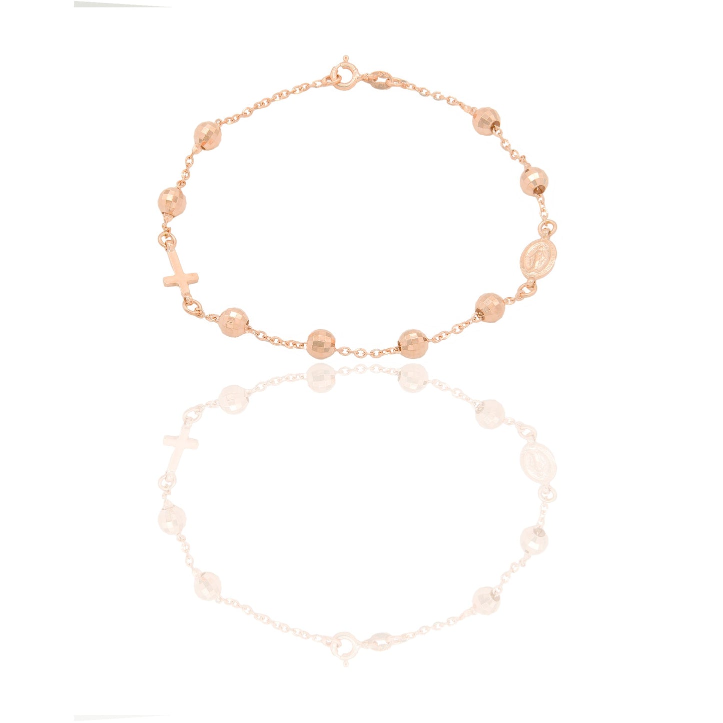 Bracciali Oro Rosa Oro 18 carati Rosario sfere diamantate Solo oro 19cm sfera 6mm