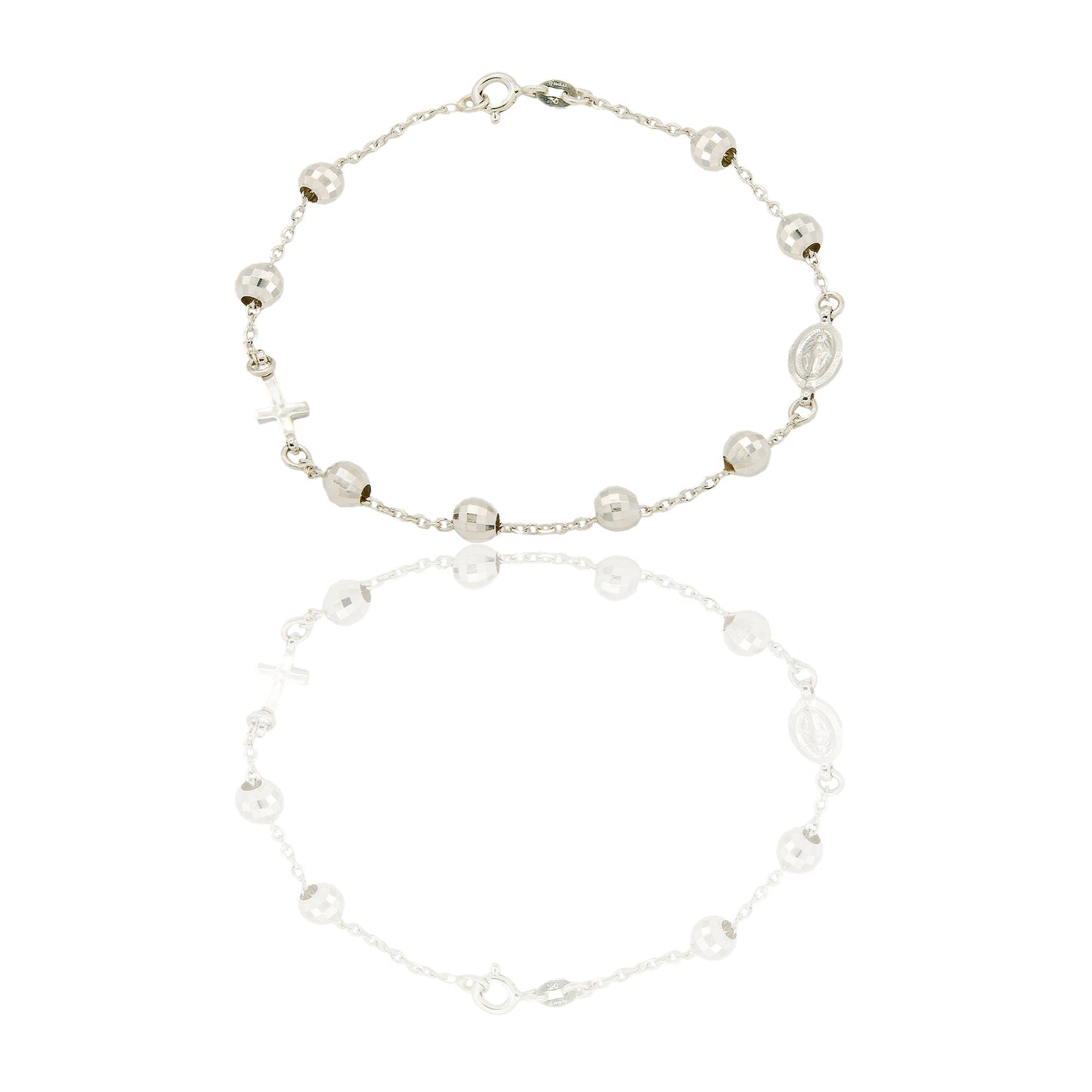 Bracciali Oro Bianco Oro 18 carati Rosario sfere diamantate Solo oro 19cm sfera 6mm