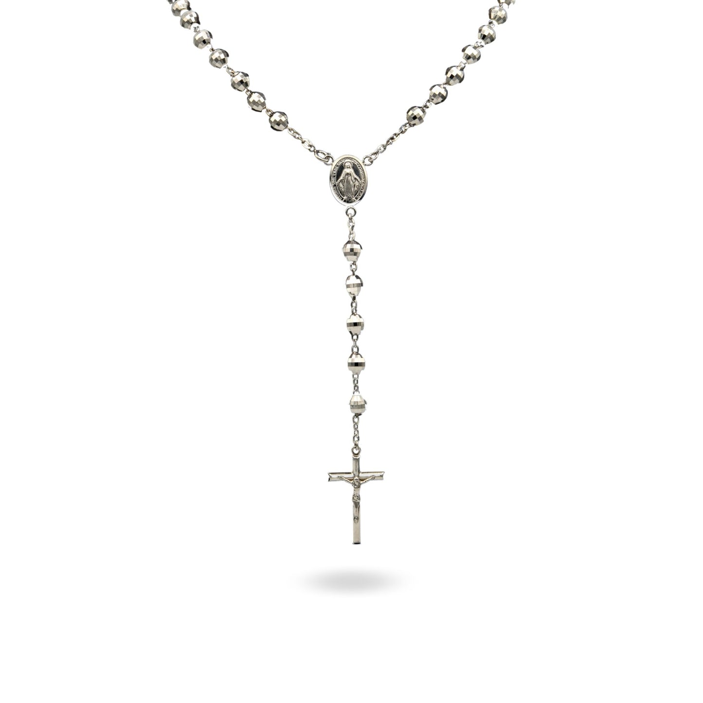 Collana Oro Bianco Oro 18 carati Rosario Pendente Solo Oro Sfera mm. 8 cm.70