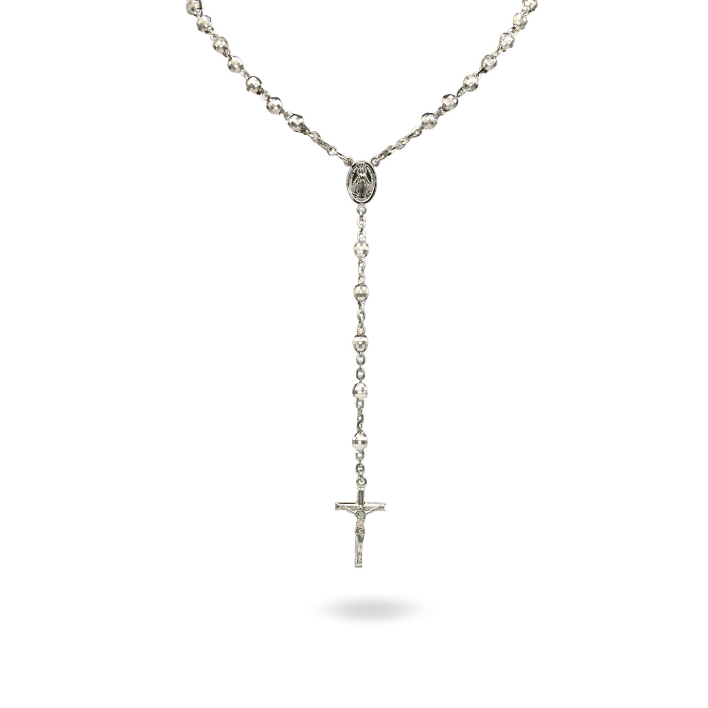 Collana Oro Bianco Oro 18 carati Rosario Pendente Solo Oro Sfera mm. 6 cm.60
