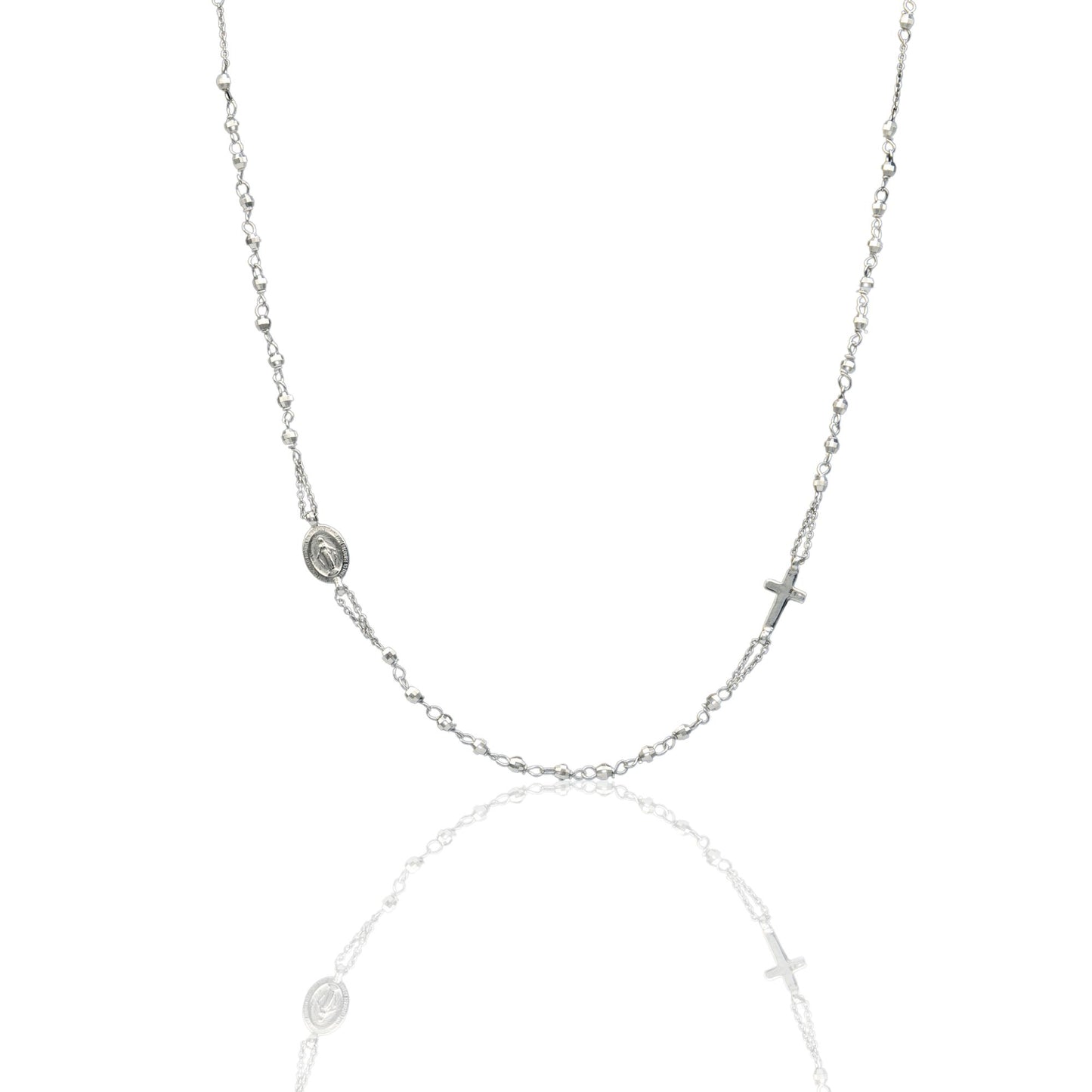 Collana Oro Bianco Oro 18 carati Rosario Girocollo Solo Oro Sfera mm. 2,5 cm.50