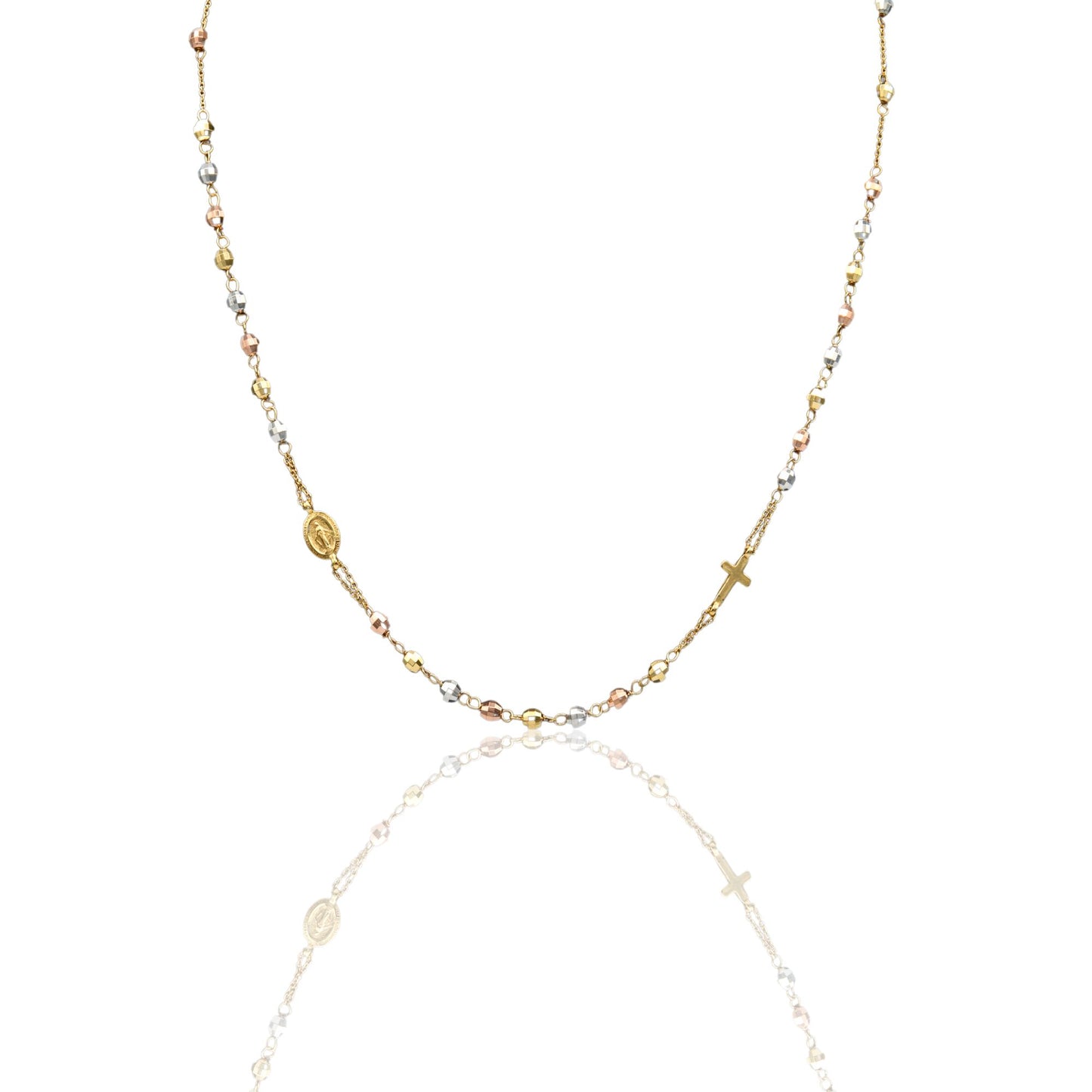 Collana Oro Giallo, Oro Bianco, Oro Rosa Oro 18 carati Rosario Girocollo Solo Oro Sfera mm. 4 cm.60