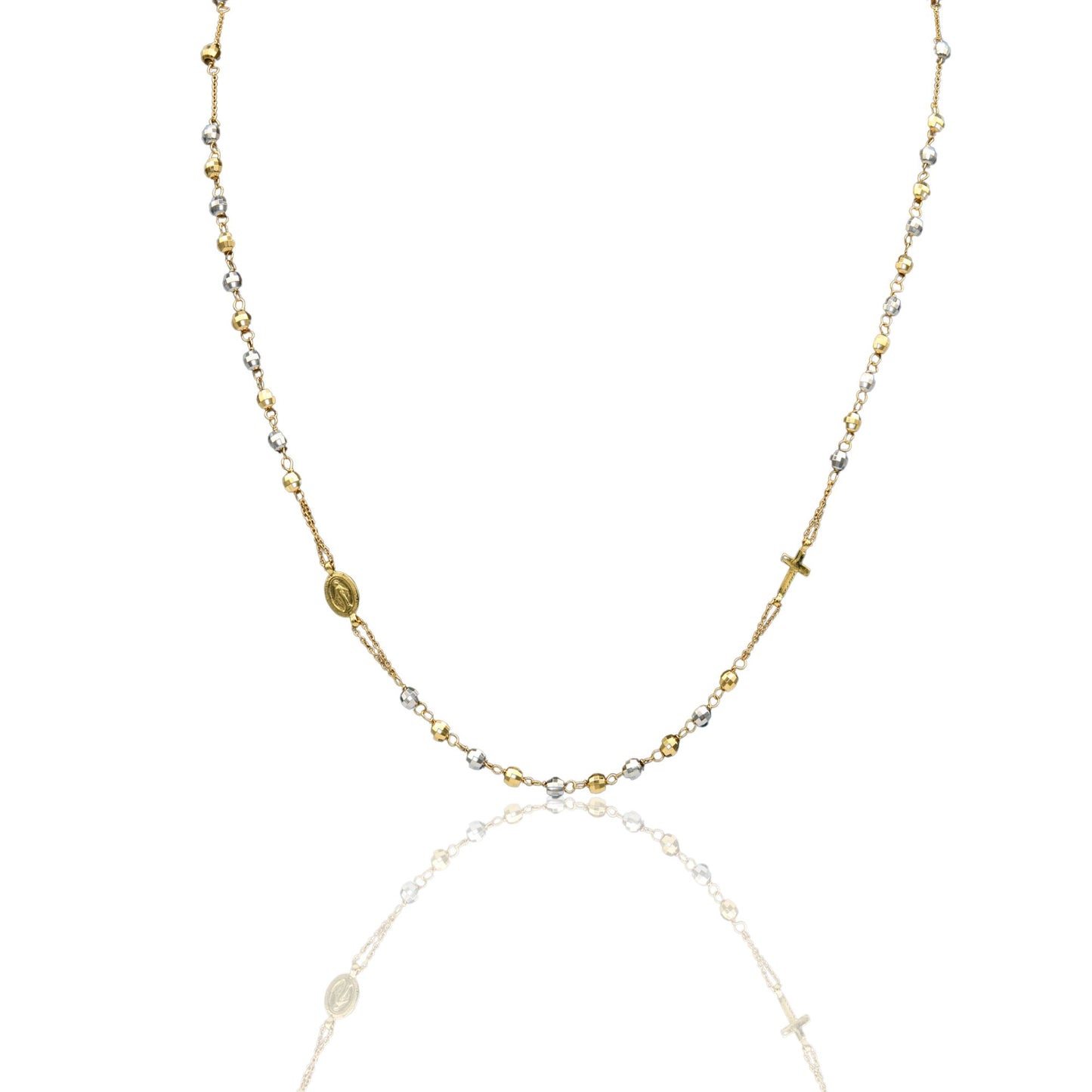 Collana Oro Giallo, Oro Bianco Oro 18 carati Rosario Girocollo Solo Oro Sfera mm. 4 cm.60