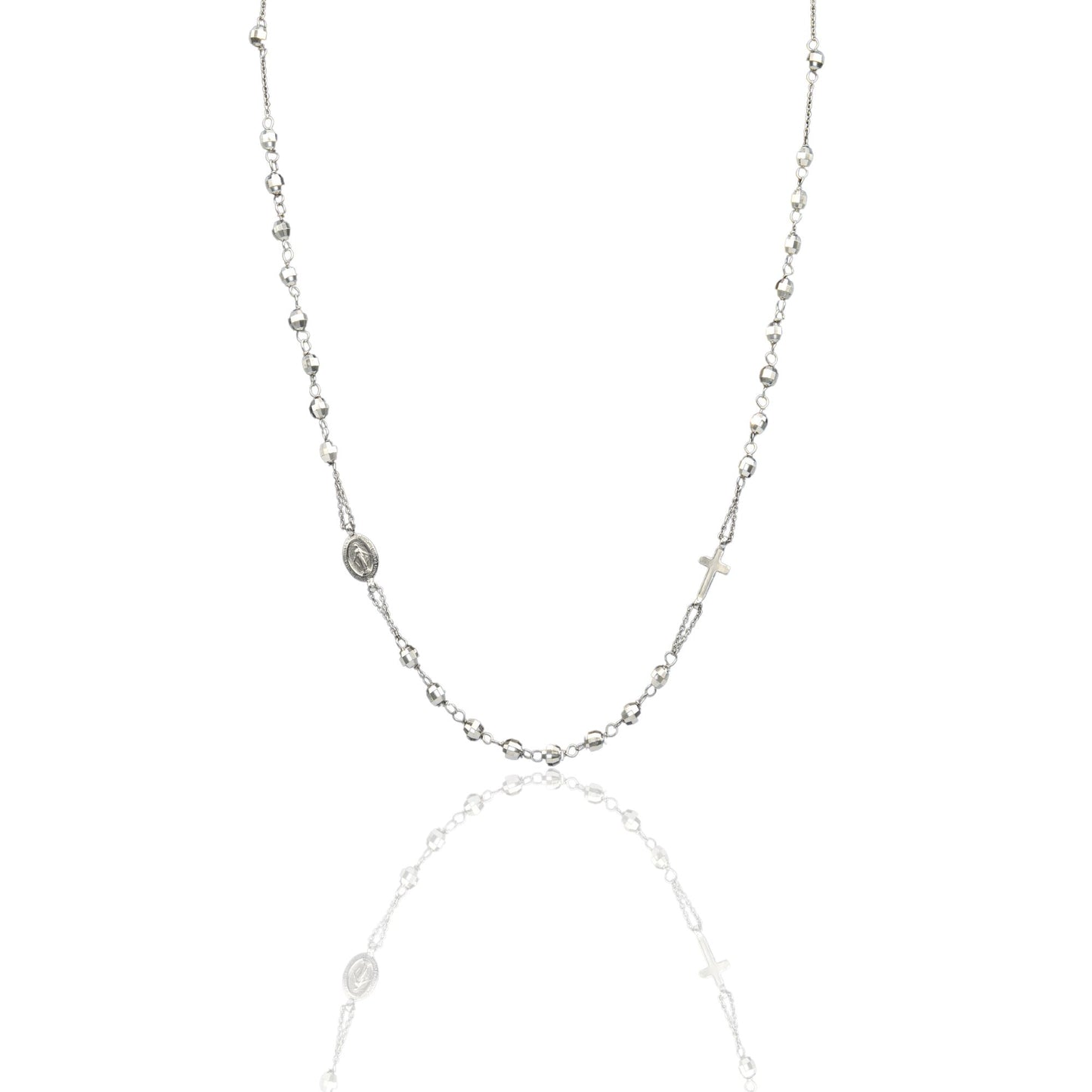 Collana Oro Bianco Oro 18 carati Rosario Girocollo Solo Oro Sfera mm. 4 cm.60