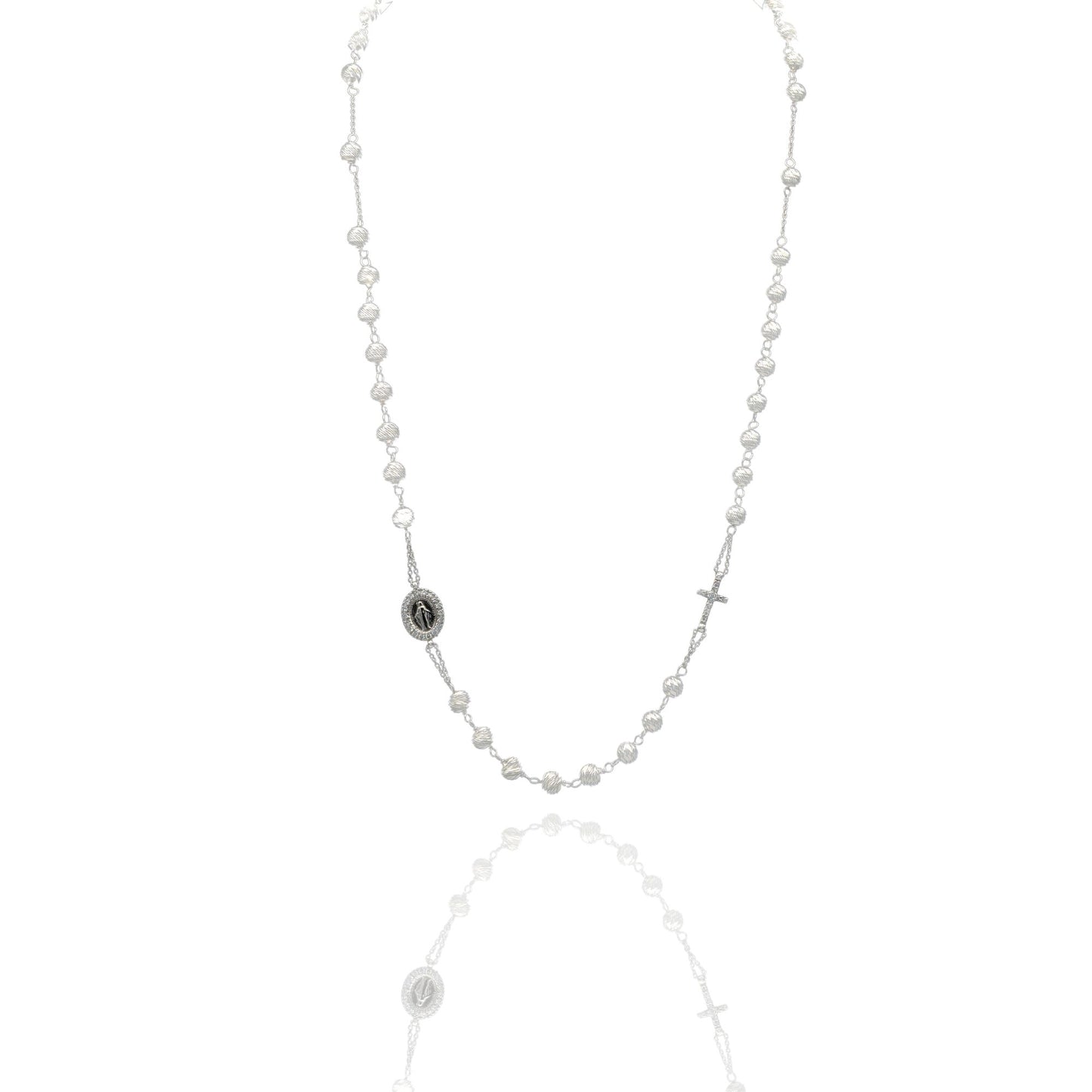 Collana Oro Bianco Oro 18 carati Rosario Girocollo Solo Oro Sfera mm. 5 cm.50