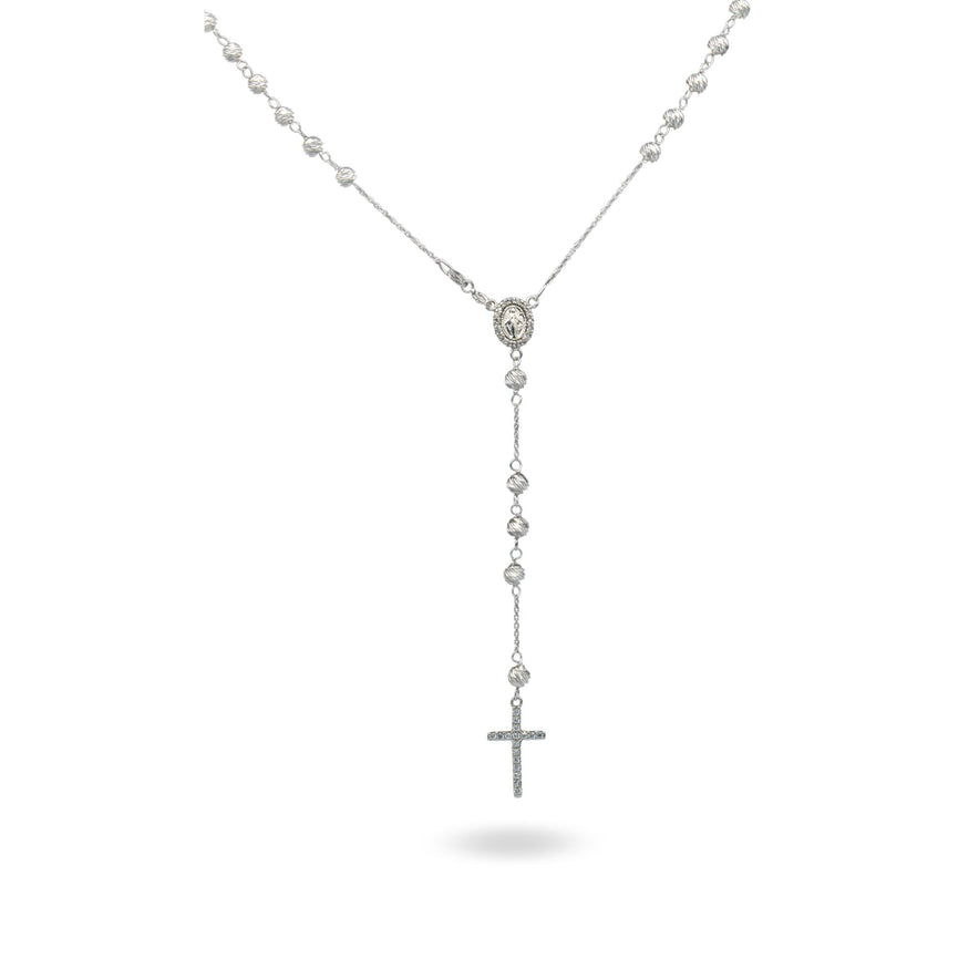 Collana Oro Bianco Oro 18 carati Rosario Pendente Sfere Slash Solo Oro Sfera mm. 4 cm.50