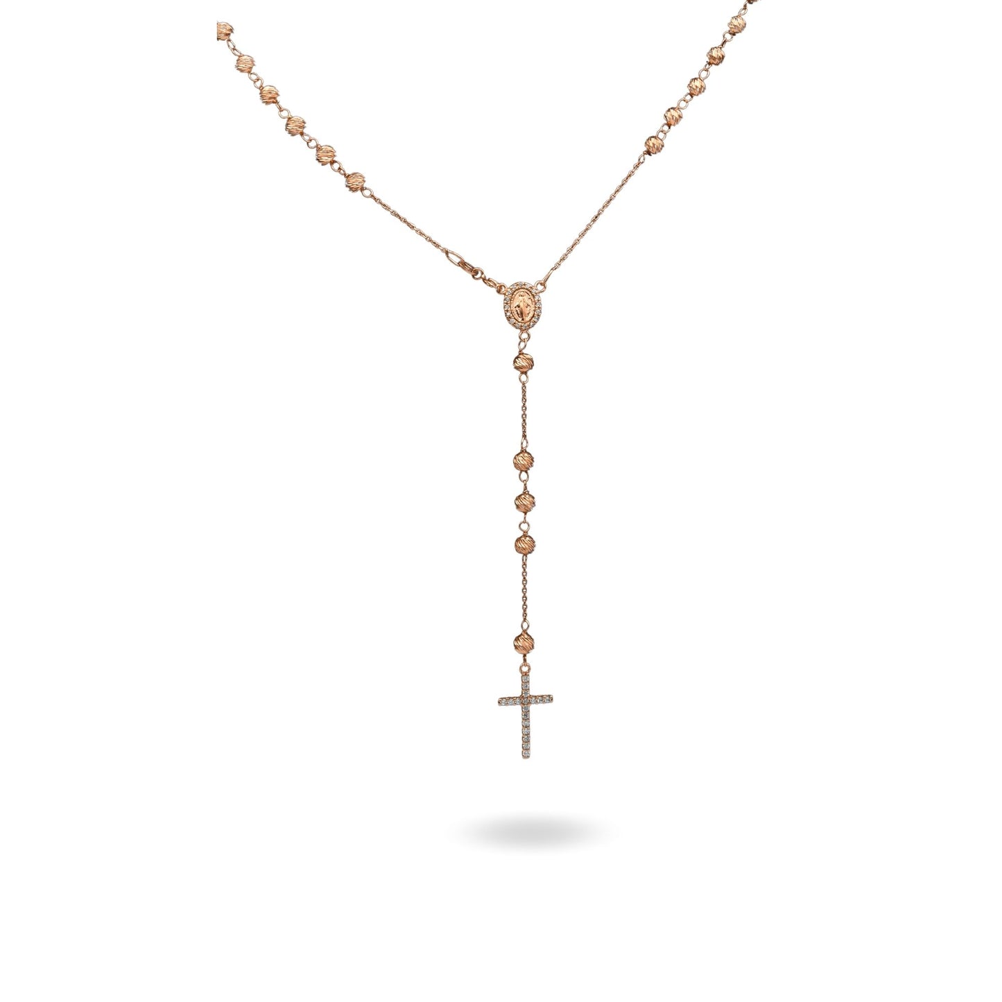 Collana Oro Rosa Oro 18 carati Rosario Pendente Sfere Slash Solo Oro Sfera mm. 4 cm.60