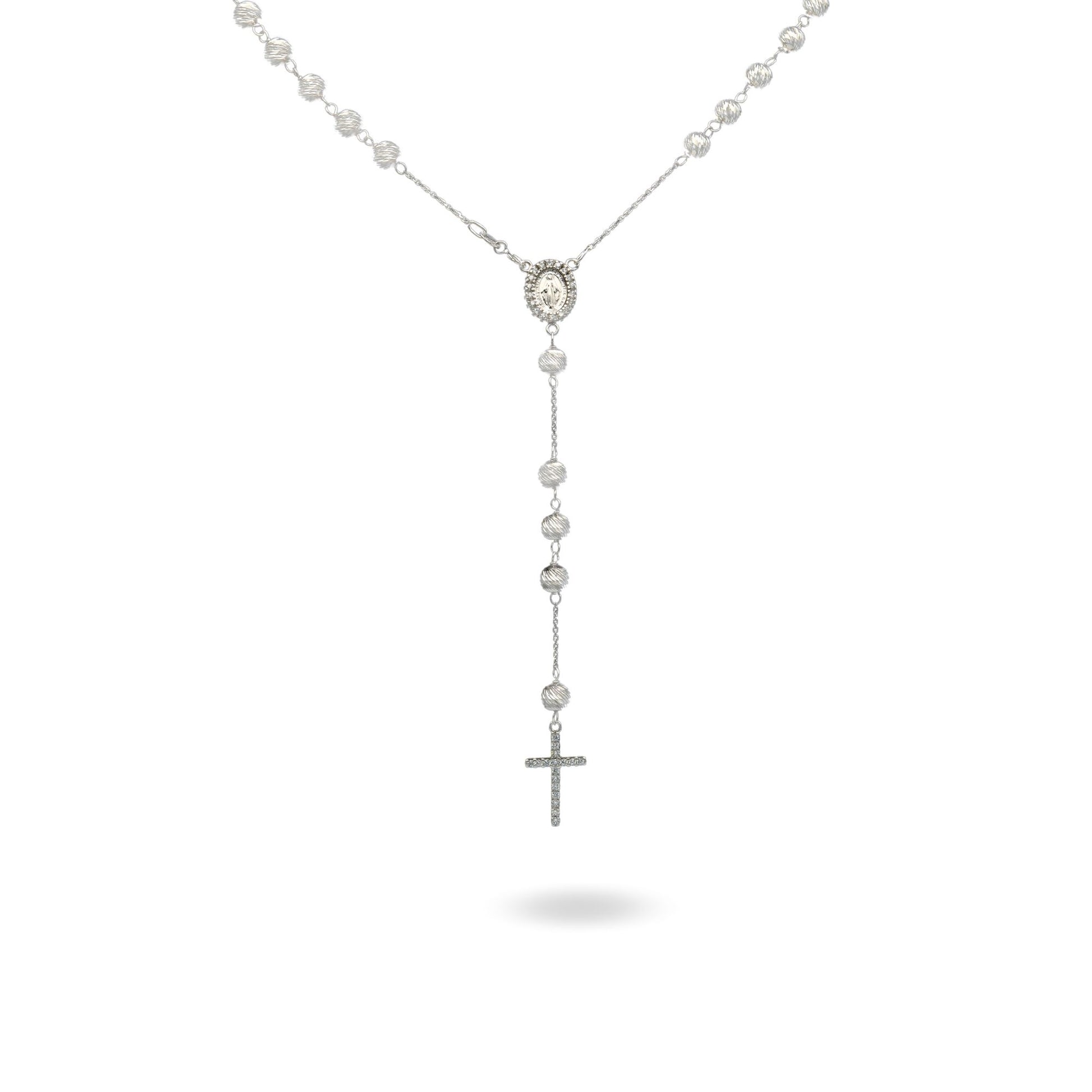 Collana Oro Bianco Oro 18 carati Rosario Pendente Sfere Slash Solo Oro Sfera mm. 5 cm.60
