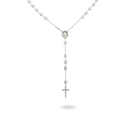 Collana Oro Bianco Oro 18 carati Rosario Pendente Sfere Slash Solo Oro Sfera mm. 5 cm.60