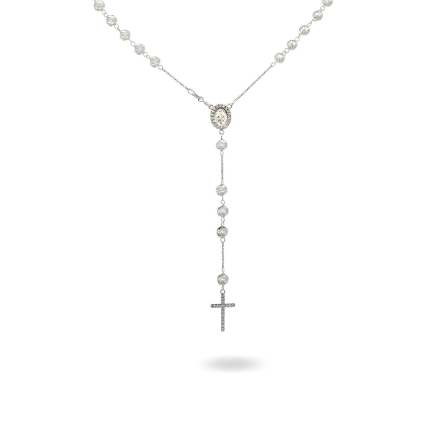 Collana Oro Bianco Oro 18 carati Rosario Pendente Sfere Slash Solo Oro Sfera mm. 5 cm.60