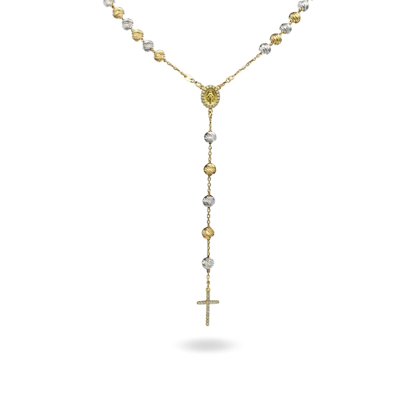 Collana Oro Giallo, Oro Bianco Oro 18 carati Rosario Pendente Sfere Slash Solo Oro Sfera mm. 6 cm.60