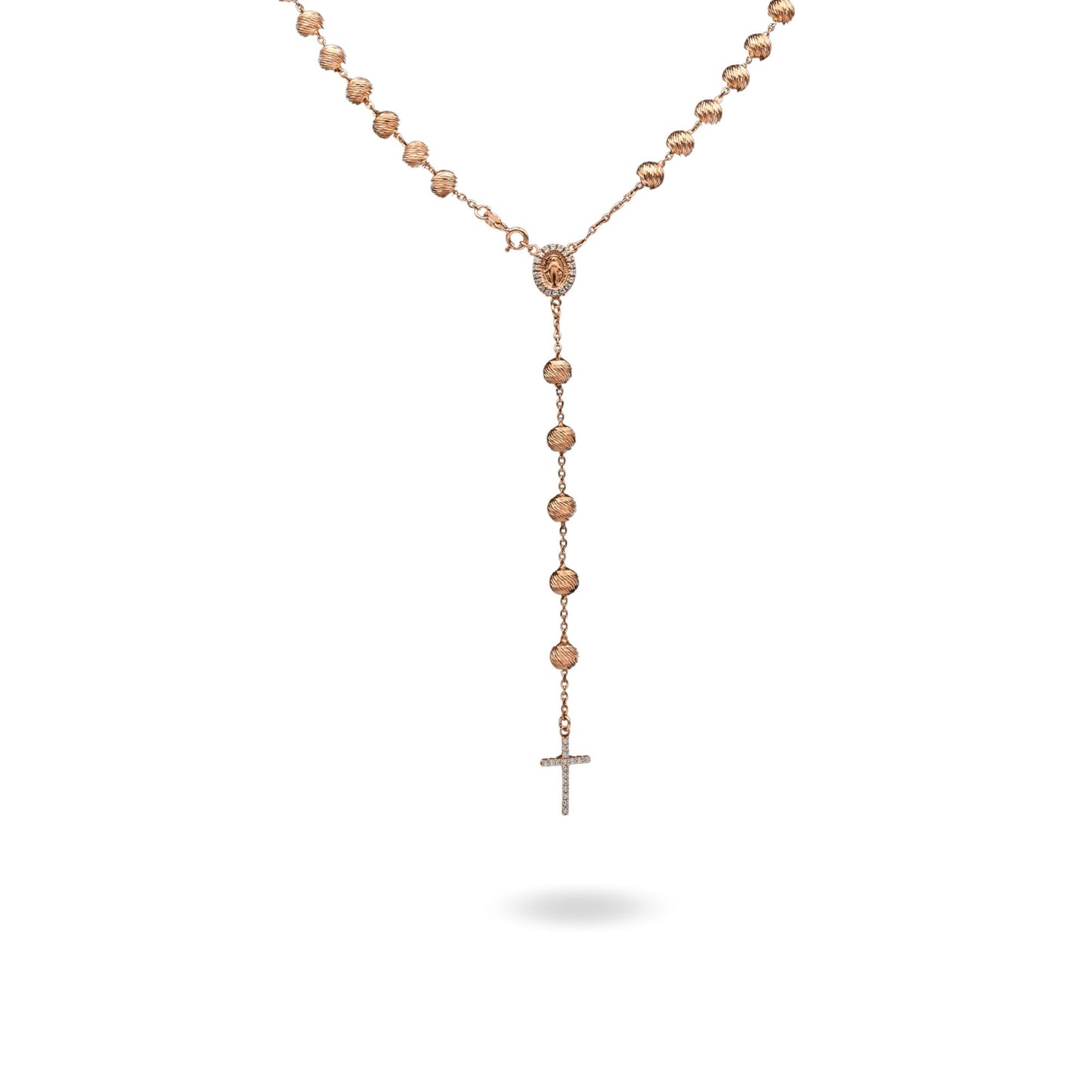 Collana Oro Rosa Oro 18 carati Rosario Pendente Sfere Slash Solo Oro Sfera mm. 6 cm.60
