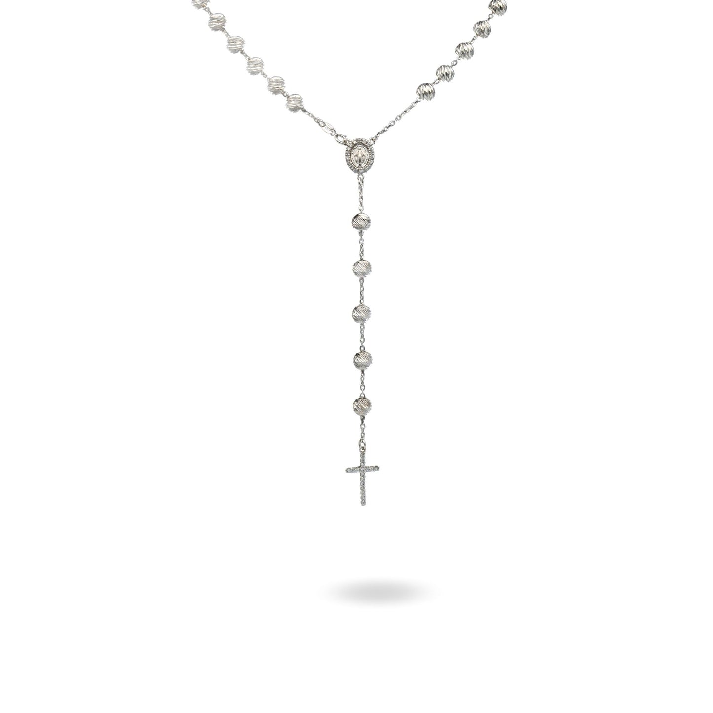 Collana Oro Bianco Oro 18 carati Rosario Pendente Sfere Slash Solo Oro Sfera mm. 6 cm.60