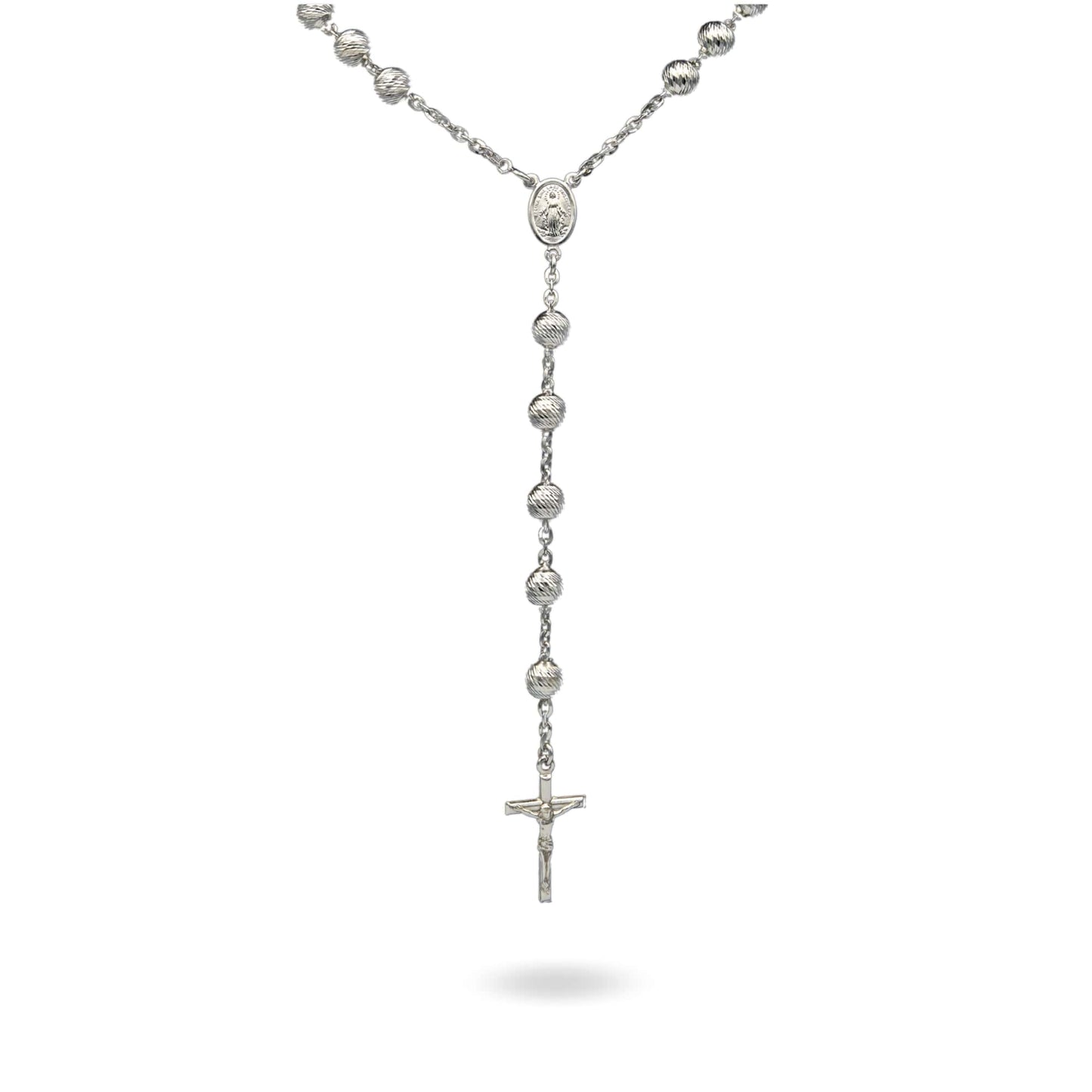 Collana Oro Bianco Oro 18 carati Rosario Pendente Sfere Slash Solo Oro Sfera mm. 8 cm.70